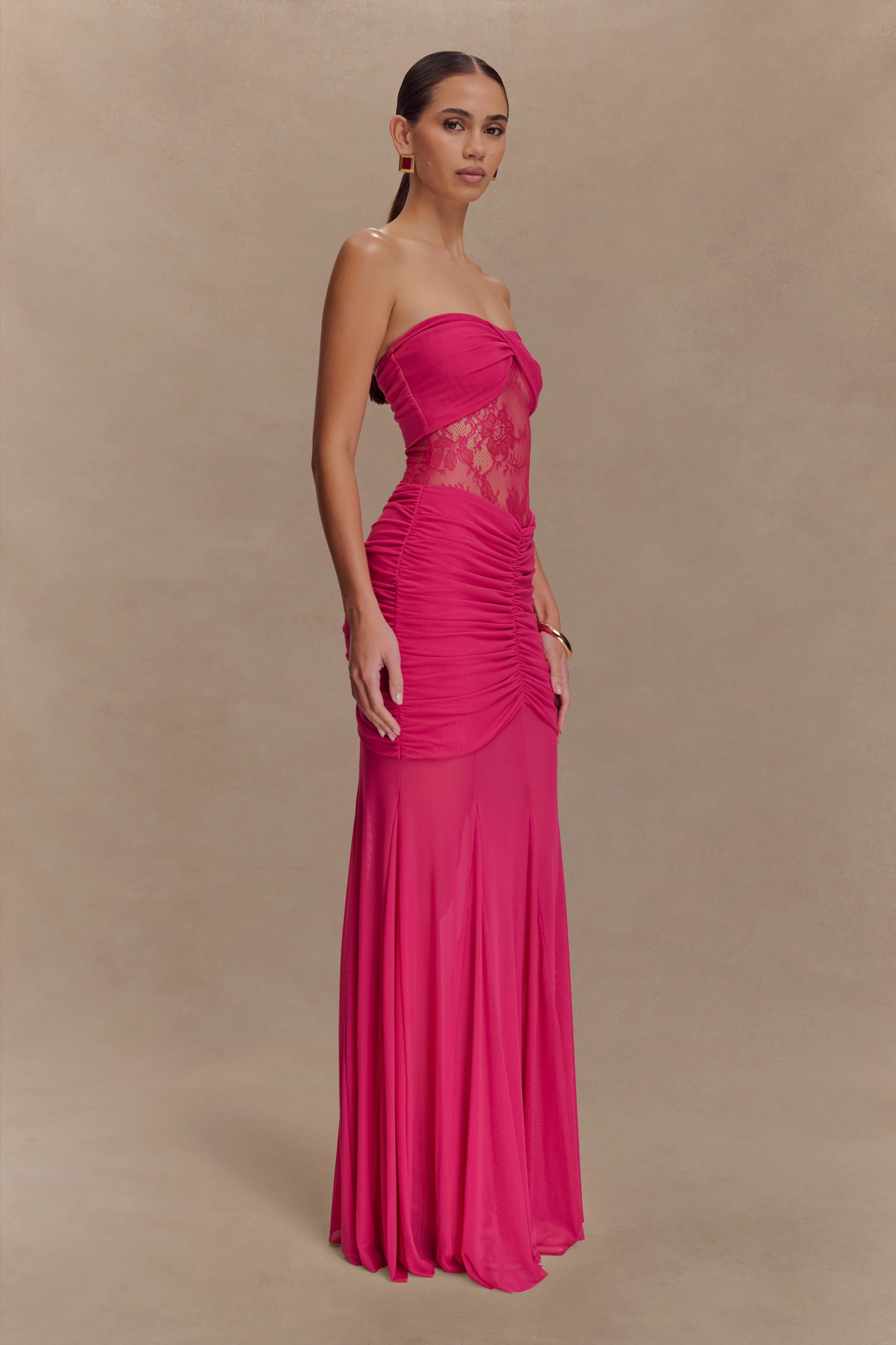 Khadijah Lace And Mesh Maxi Dress - Dragonfruit - Image 4