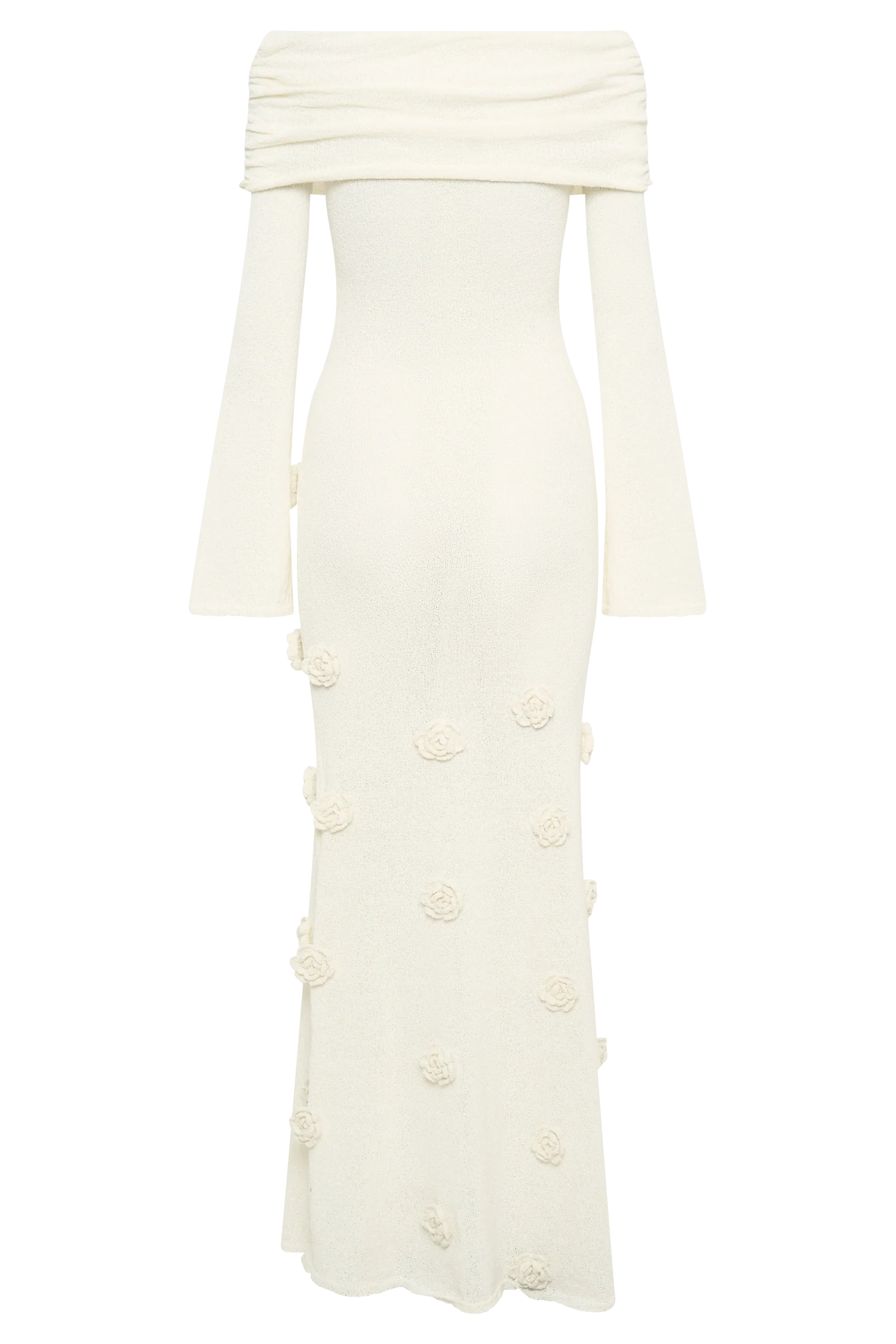 Kiki Off Shoulder Knit Rose Maxi Dress - Ivory - Image 10