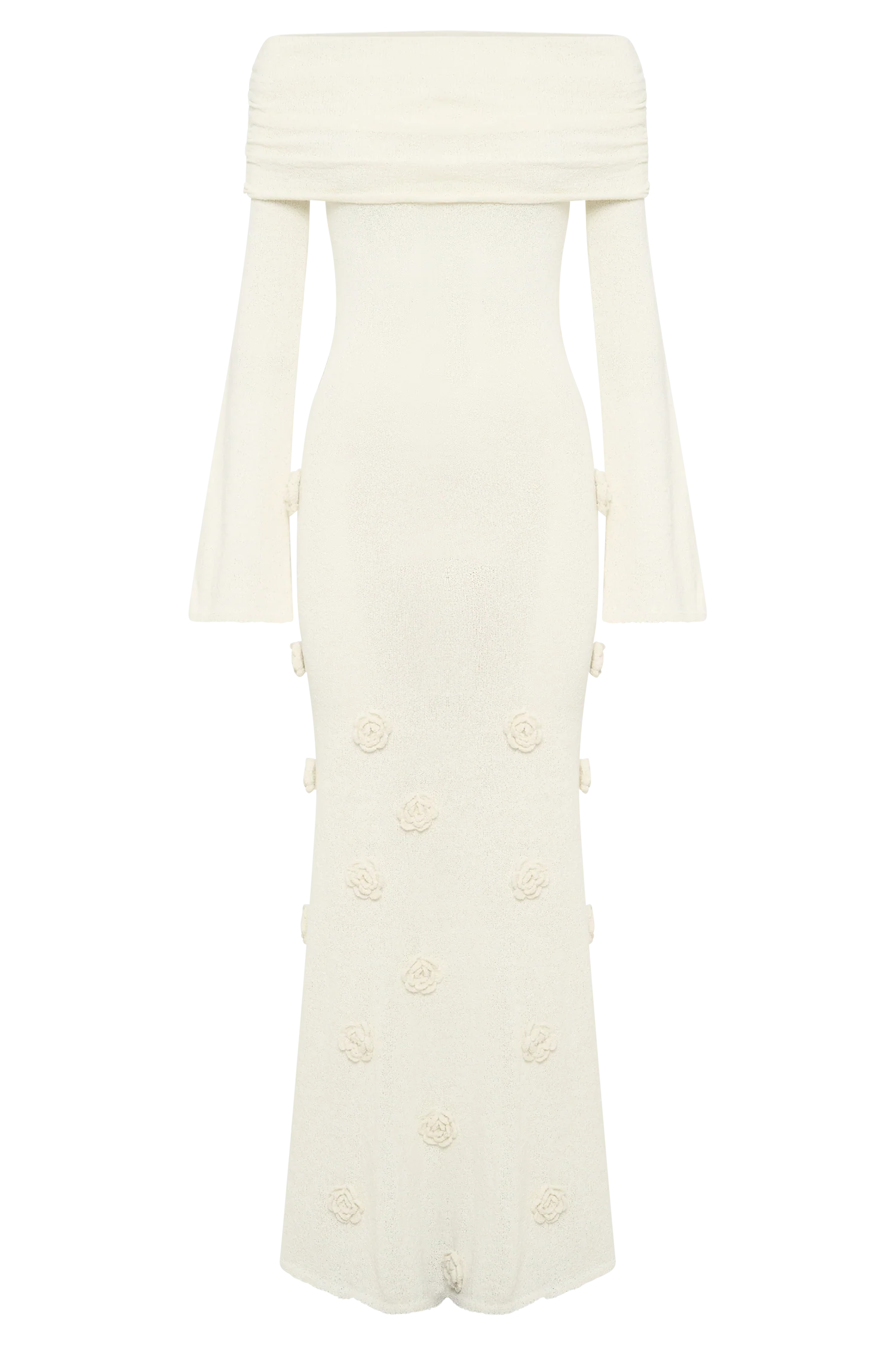 Kiki Off Shoulder Knit Rose Maxi Dress - Ivory - Image 9