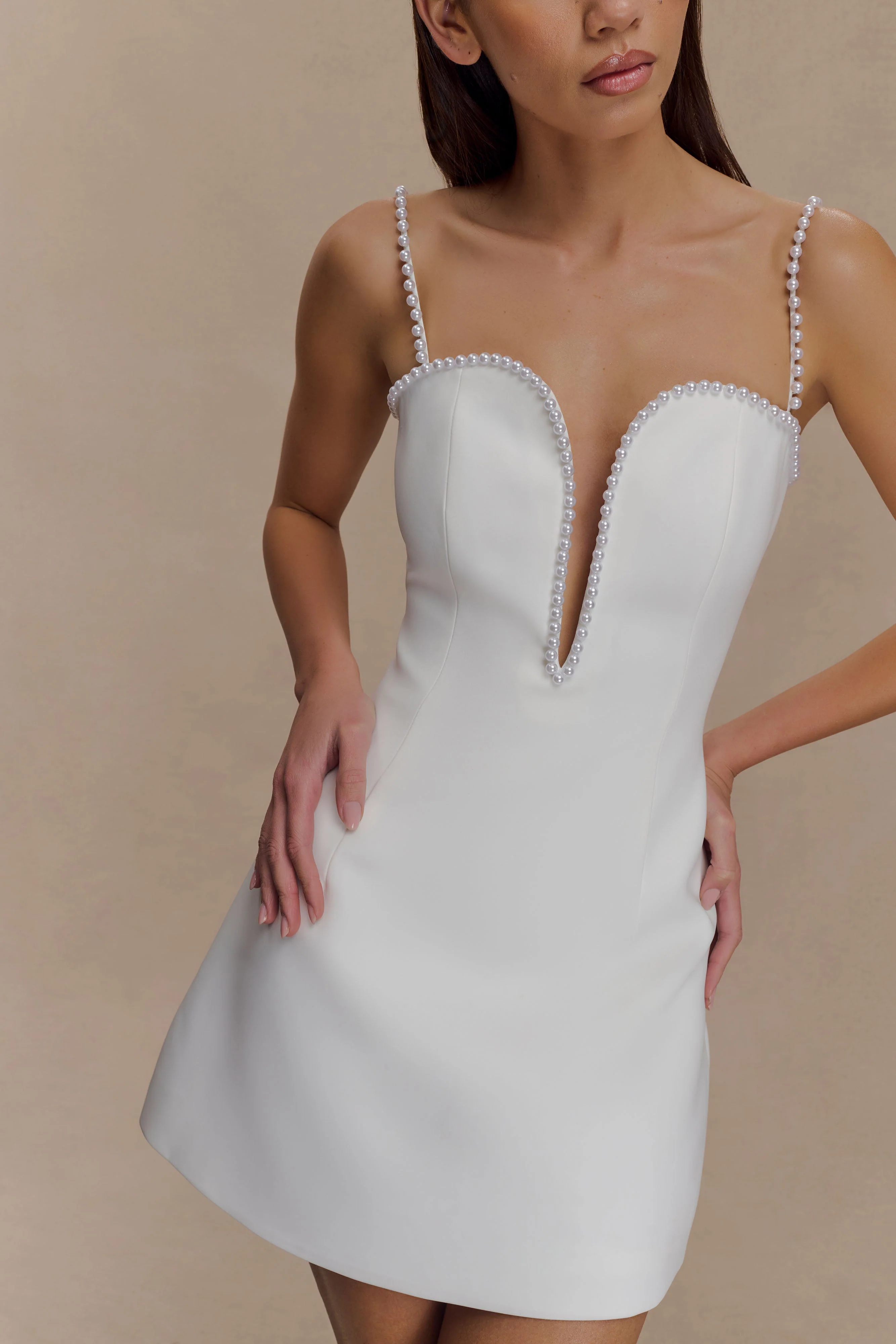 Kingsley Beaded Neckline Mini Dress - Ivory - Image 8
