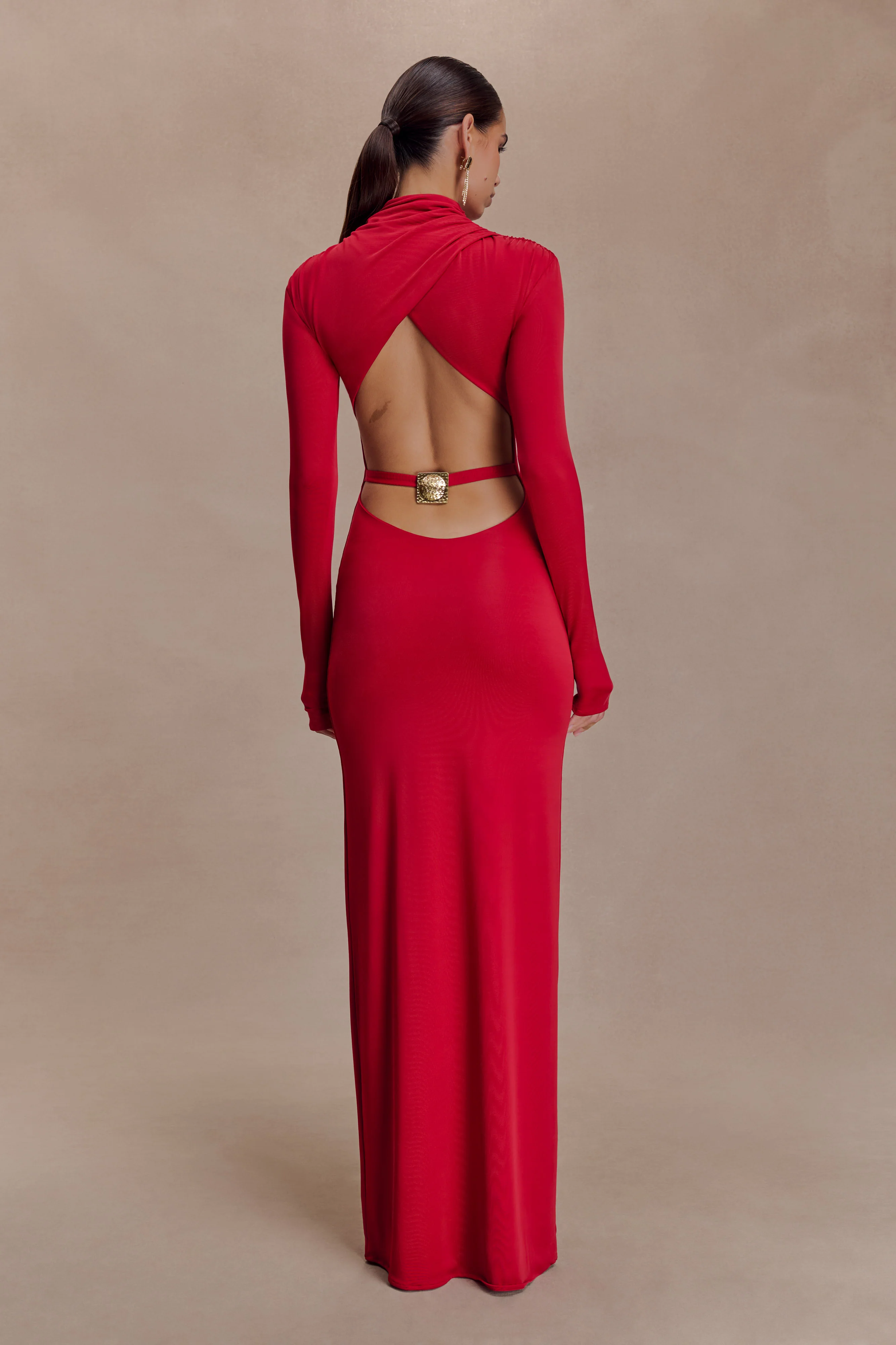 Kiyah Slinky Cut Out Maxi Dress - Red - Image 4