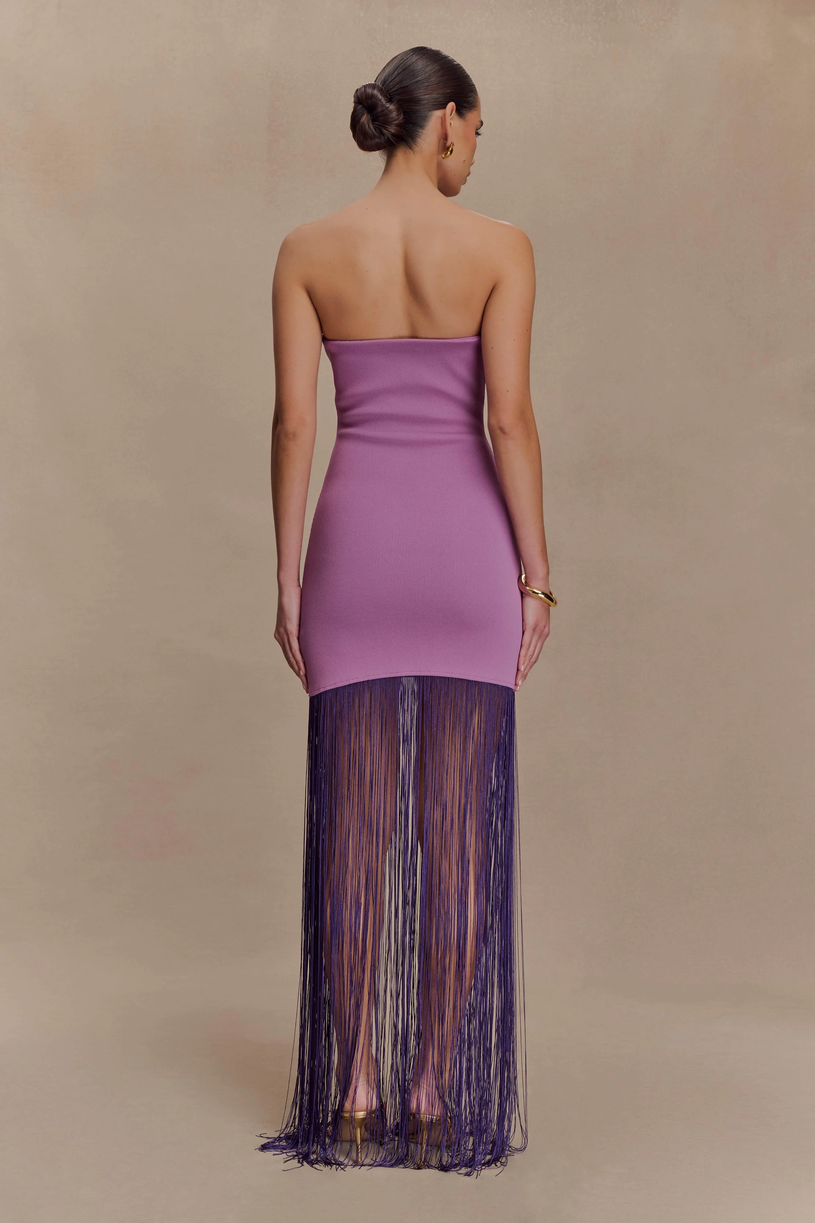 Koah Fringe Bandage Knit Maxi Dress - Purple - Image 5