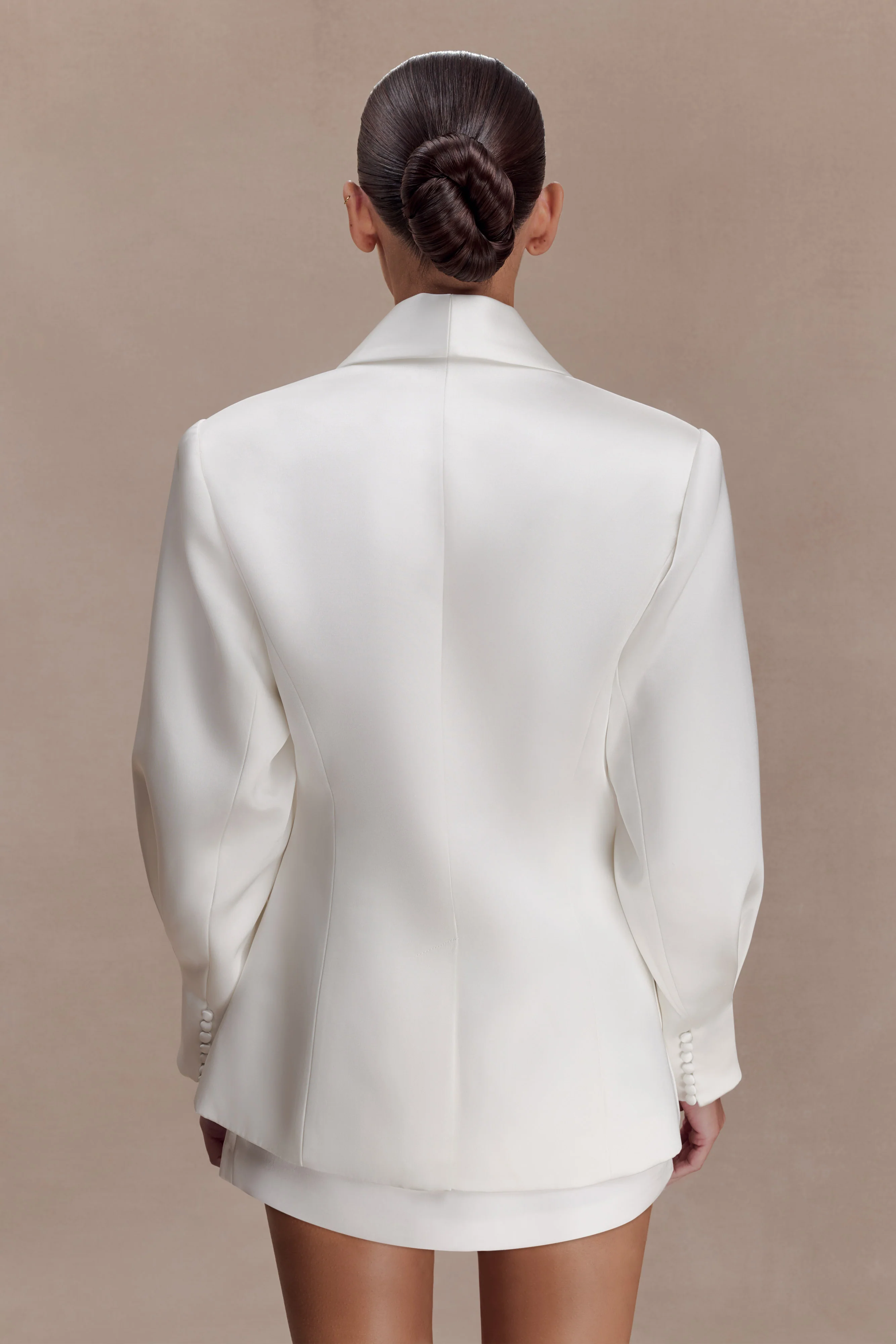 Kylie Oversized Satin Blazer - Ivory - Image 3
