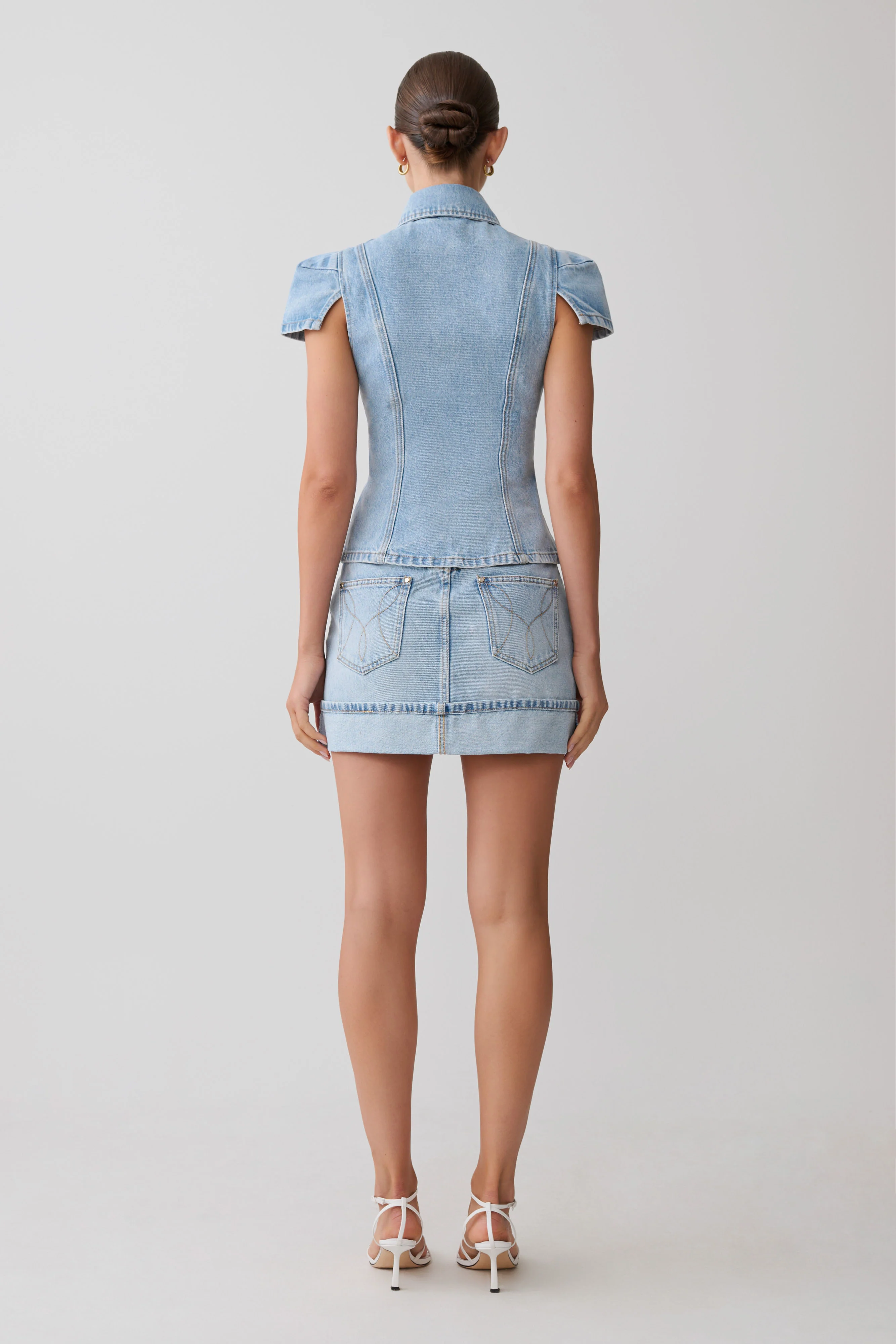 Lakoda Cuffed Denim Mini Skirt - Washed Light Blue - Image 2