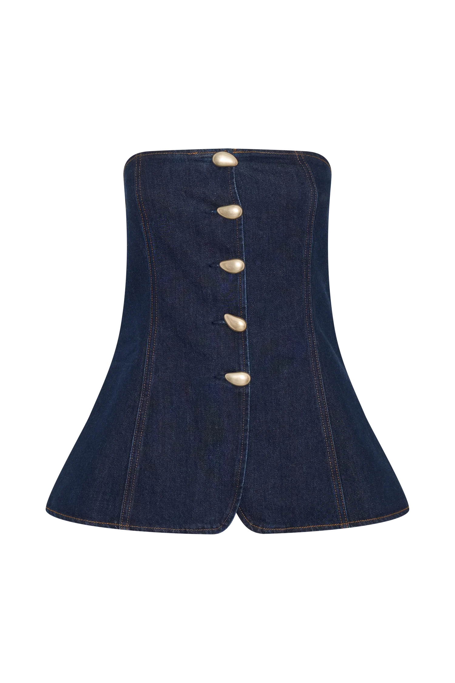 Lennox Strapless Long Line Button Top - Indigo Blue - Image 9