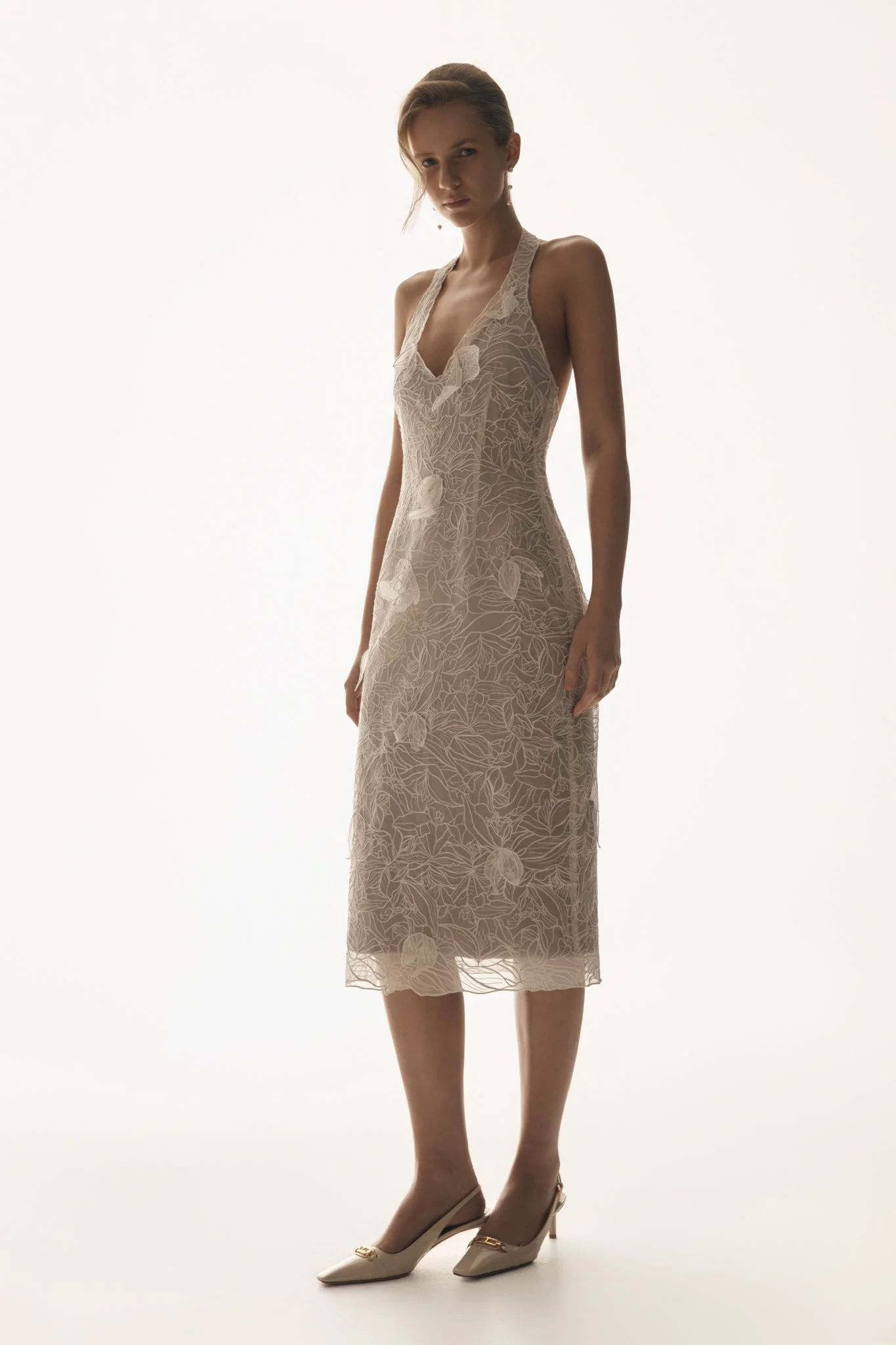 Lenore Silk Lace Halter Midi Dress - Ivory - Image 2