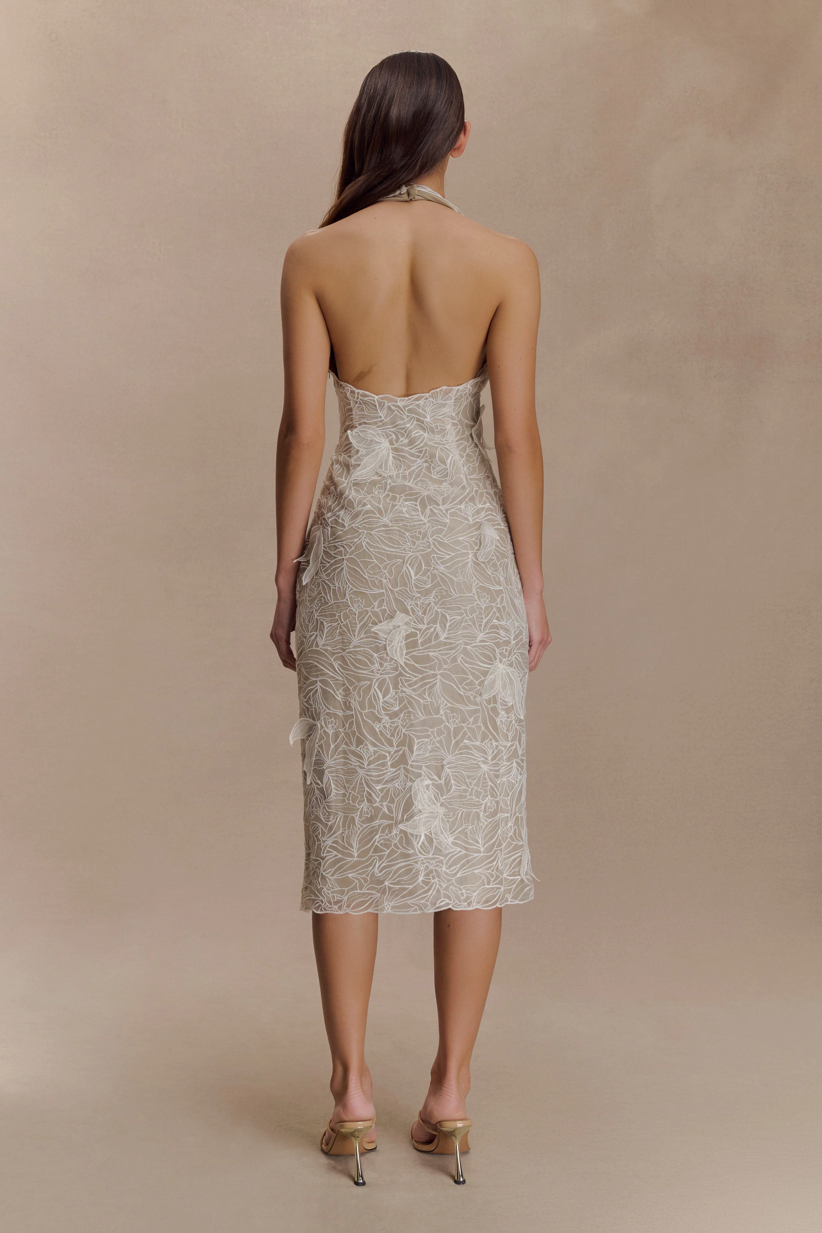 Lenore Silk Lace Halter Midi Dress - Ivory - Image 5