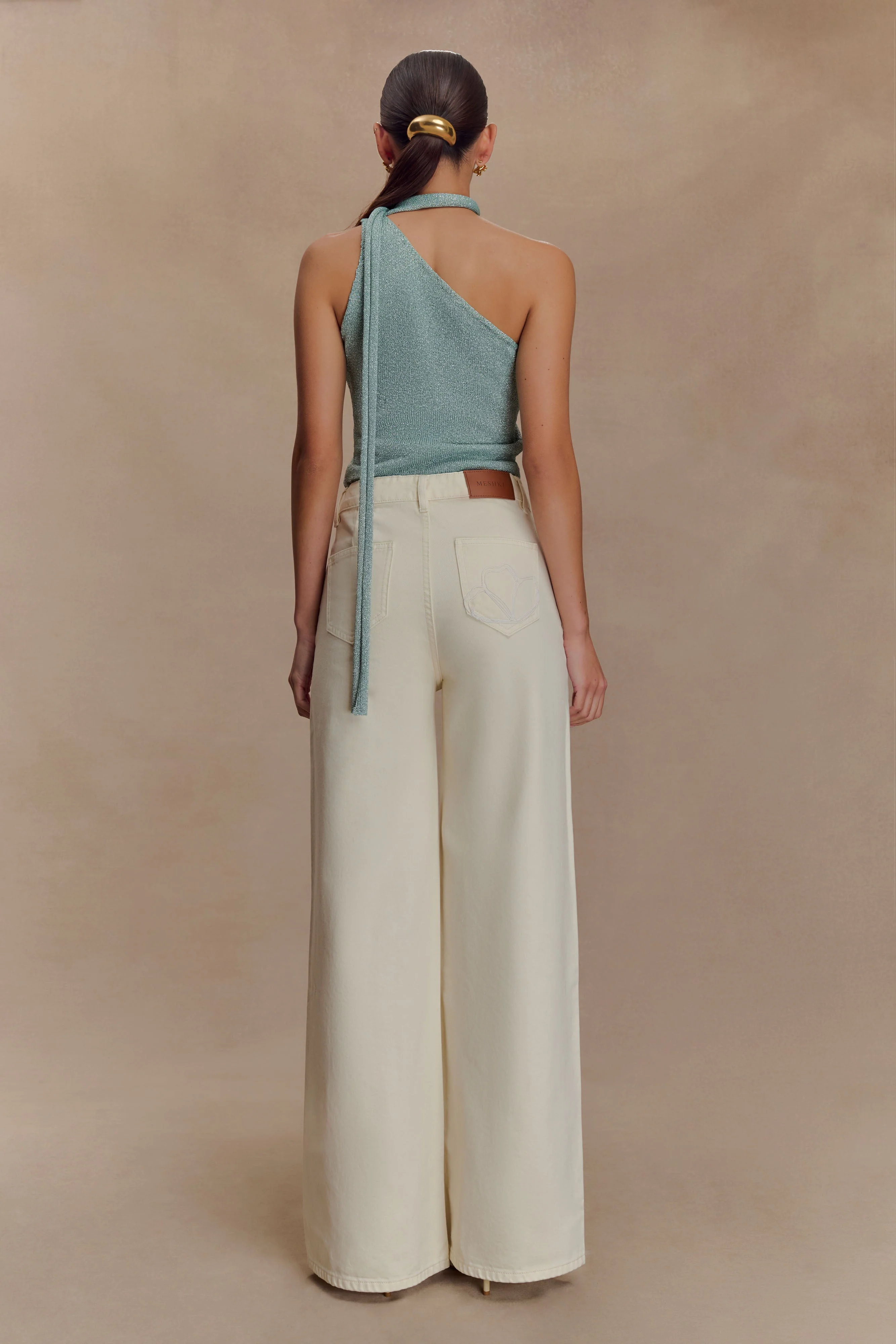 Leone One Shoulder Metallic Knit Top - Aqua - Image 5