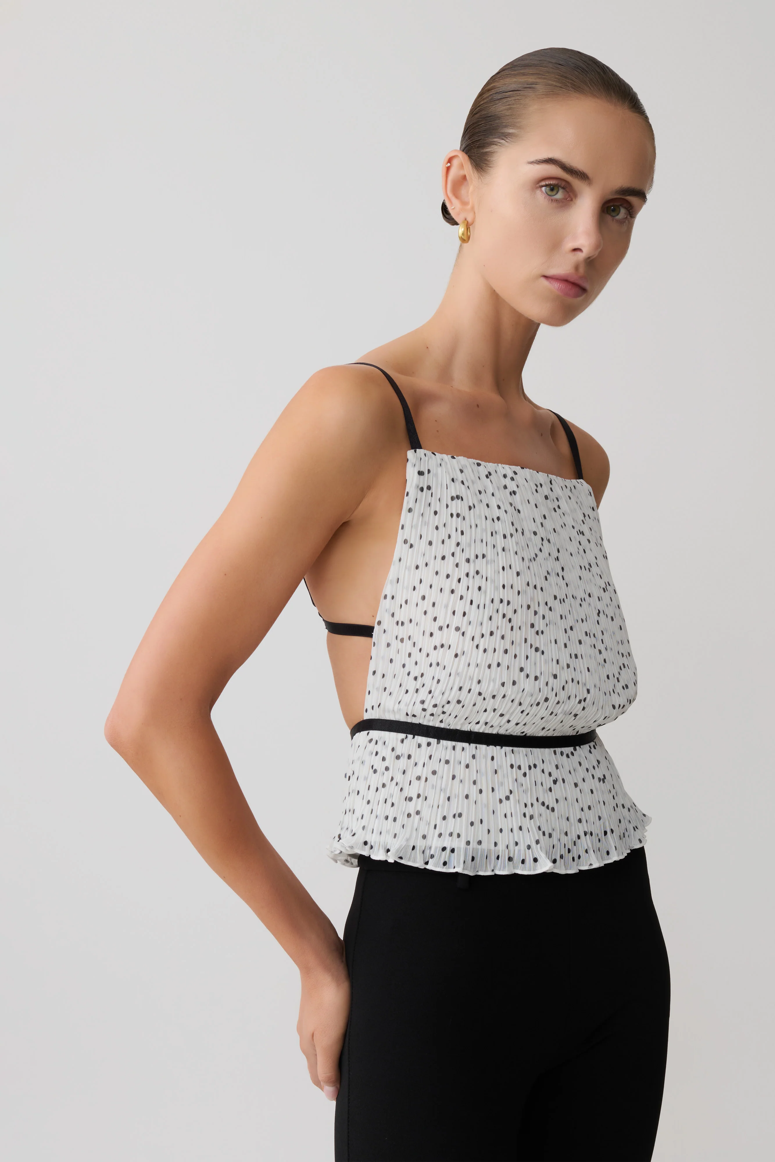 Lilou Pleated Sleeveless Top - Polka Dot - Image 8
