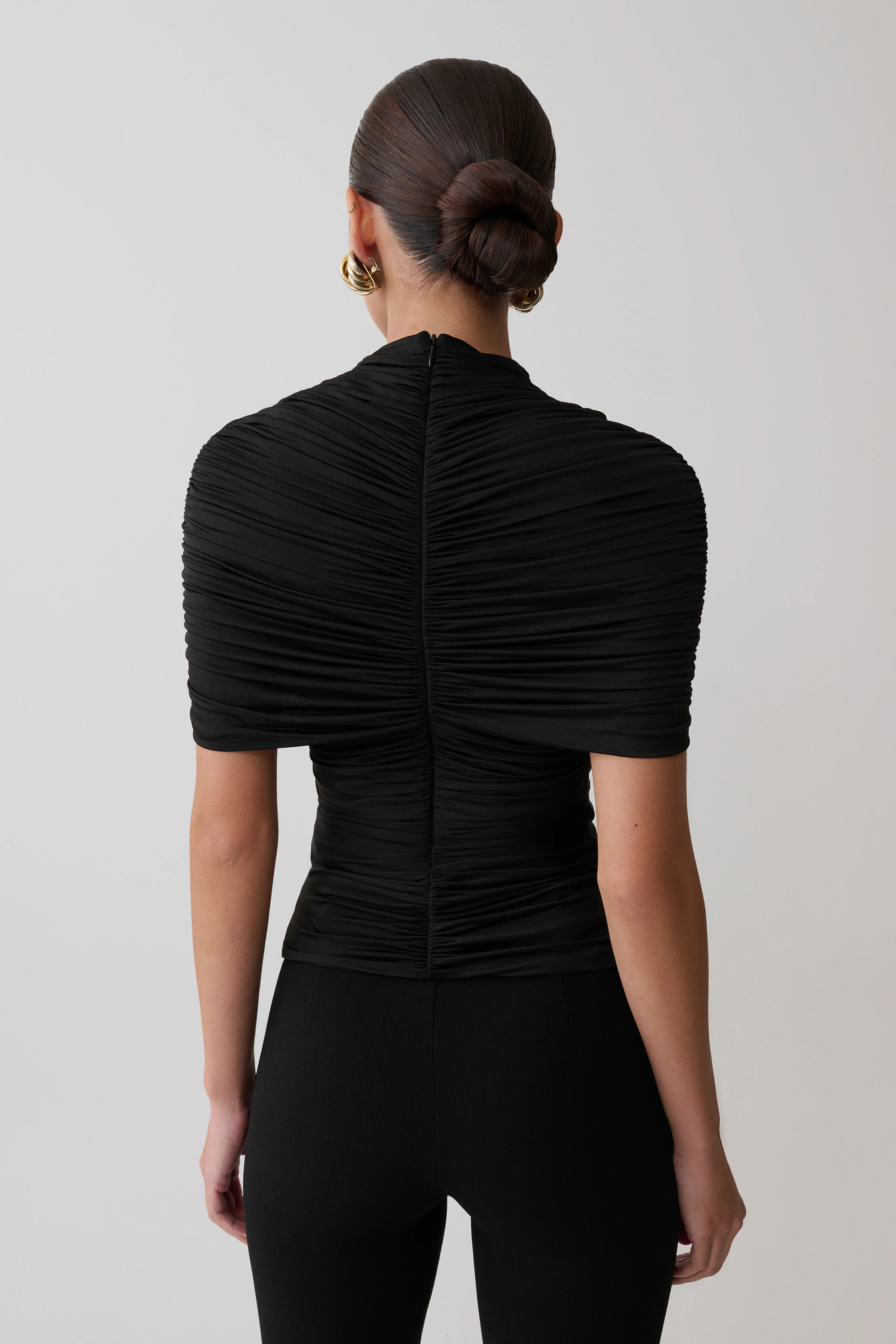 Linh Slinky High Neck Gathered Top - Black - Image 2