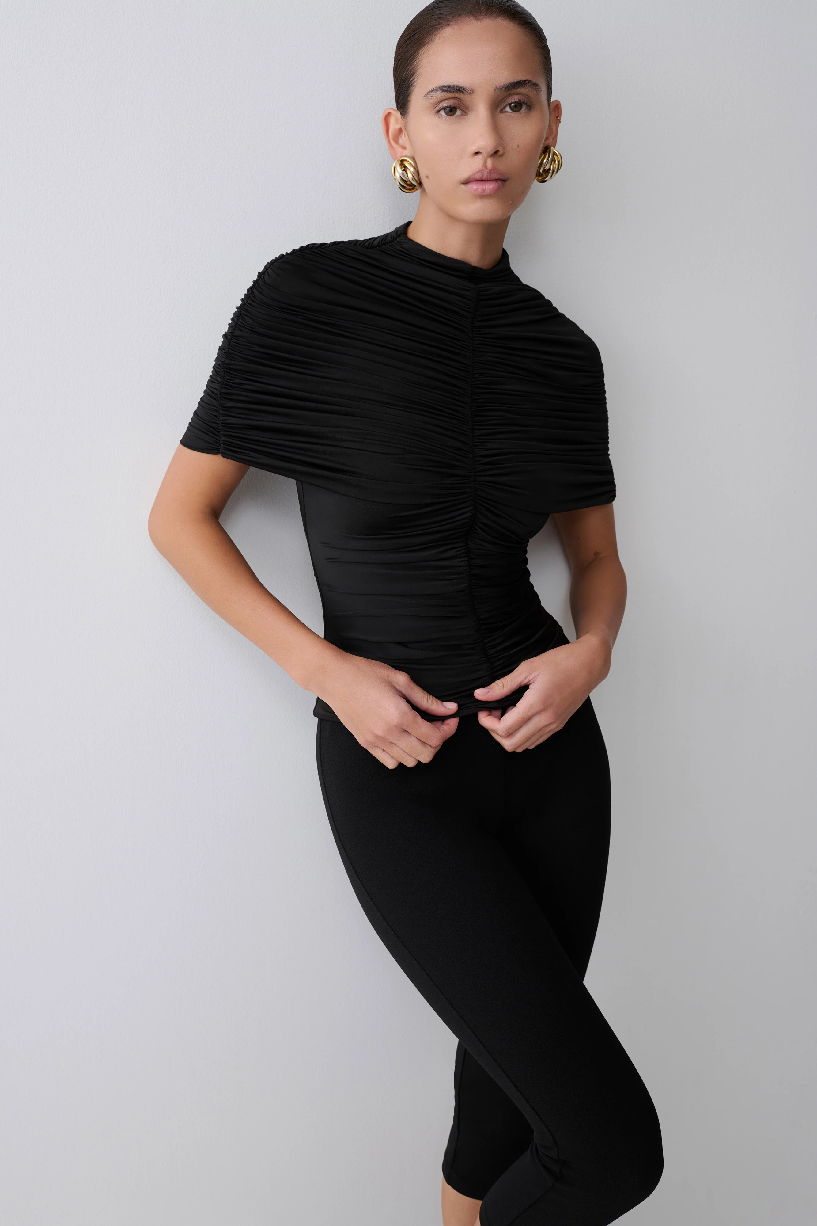 Linh Slinky High Neck Gathered Top - Black - Image 3