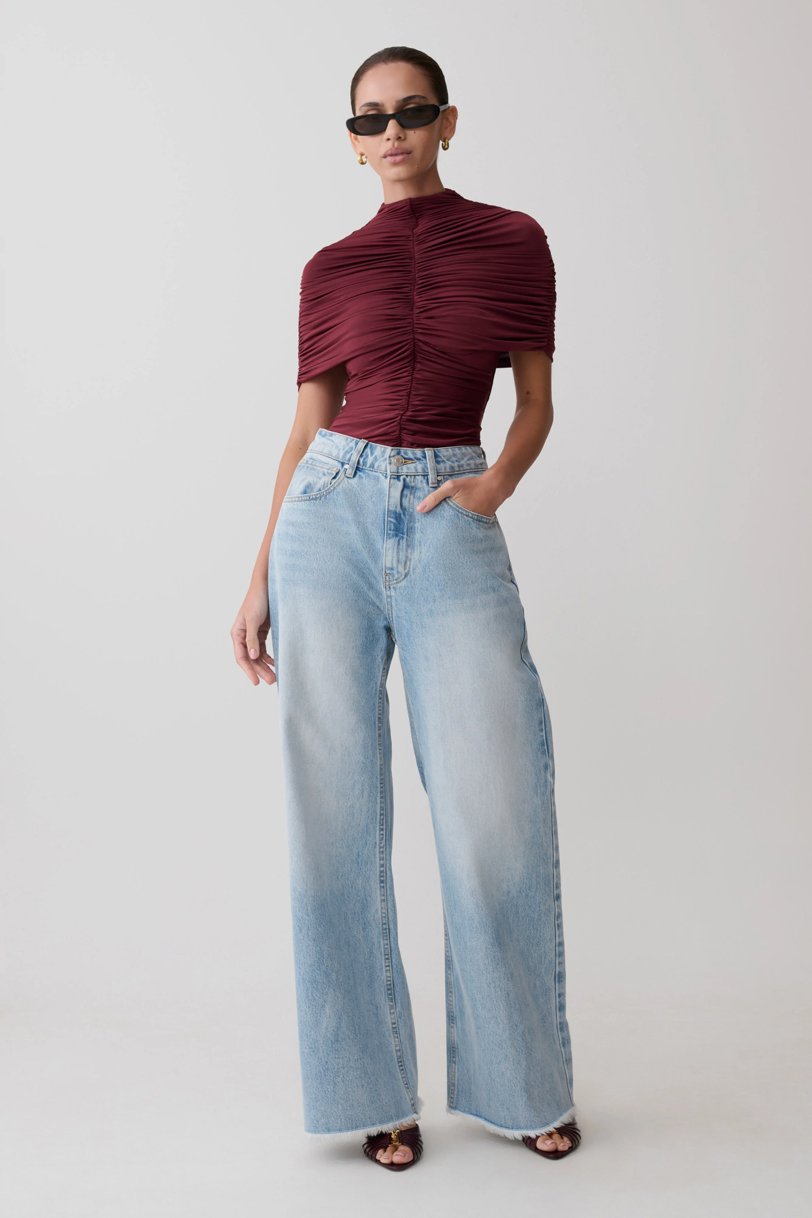 Linh Slinky High Neck Gathered Top - Mahogany - Image 7