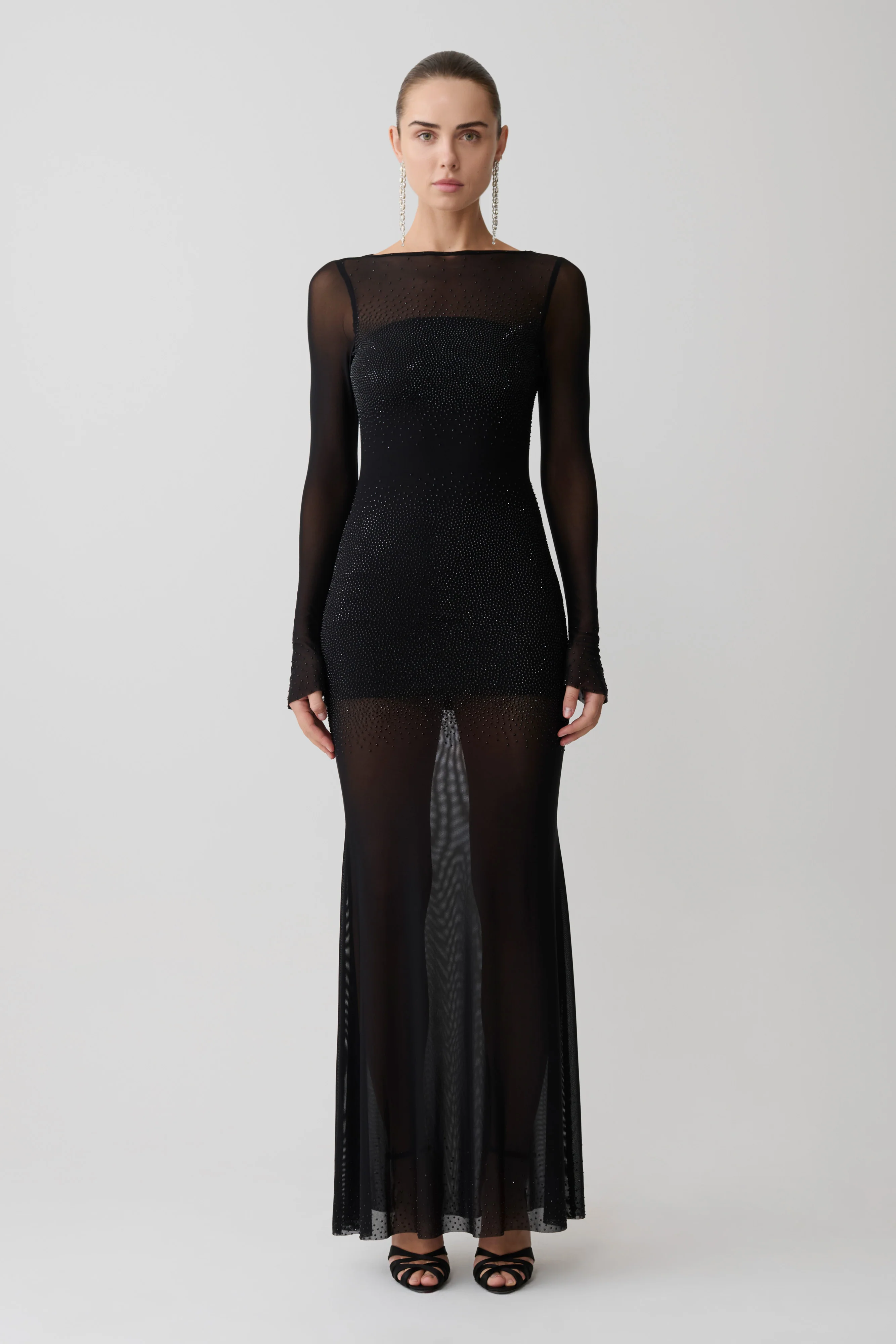 Lior Mesh Maxi Dress With Hotfix - Black - Image 4