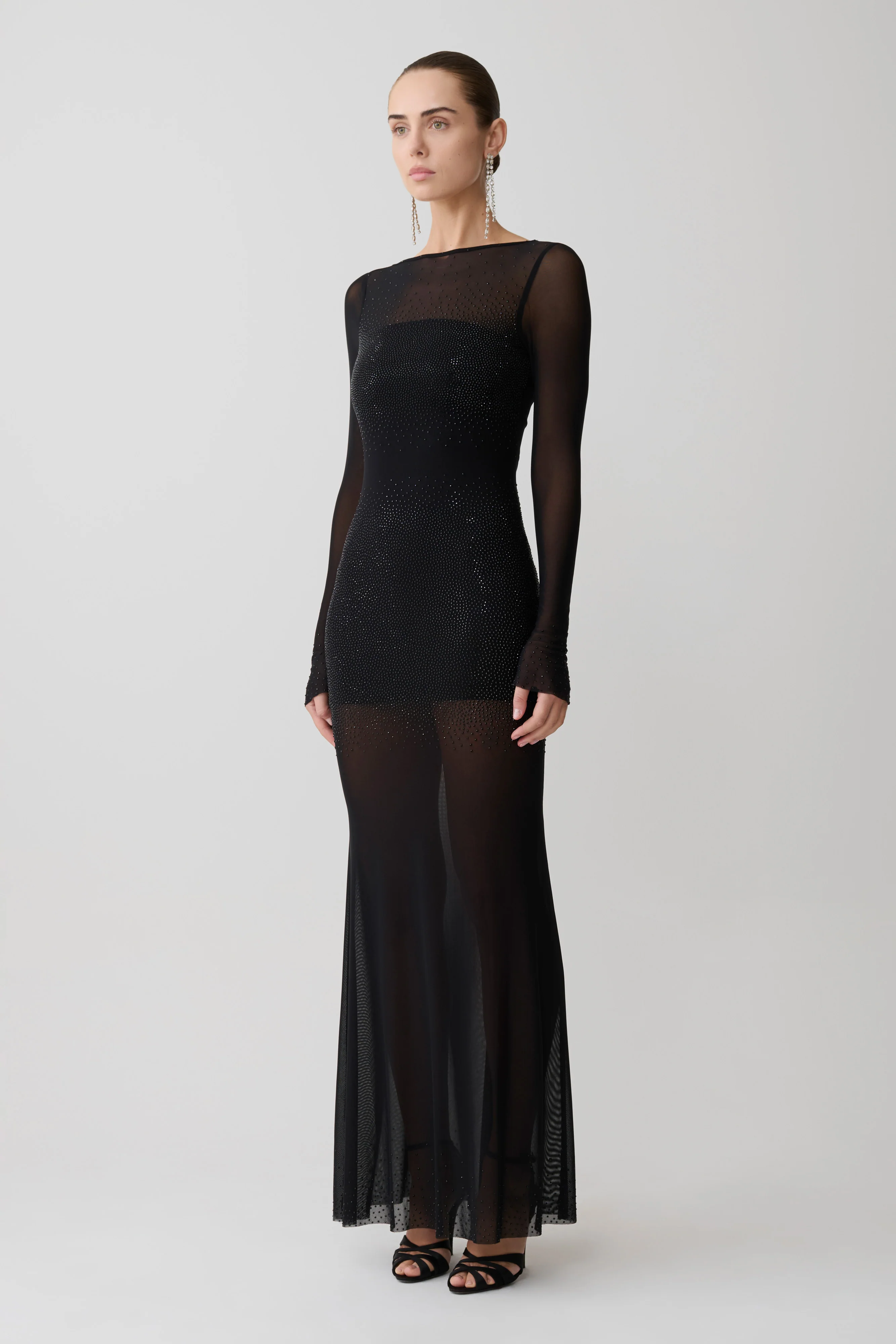 Lior Mesh Maxi Dress With Hotfix - Black - Image 6