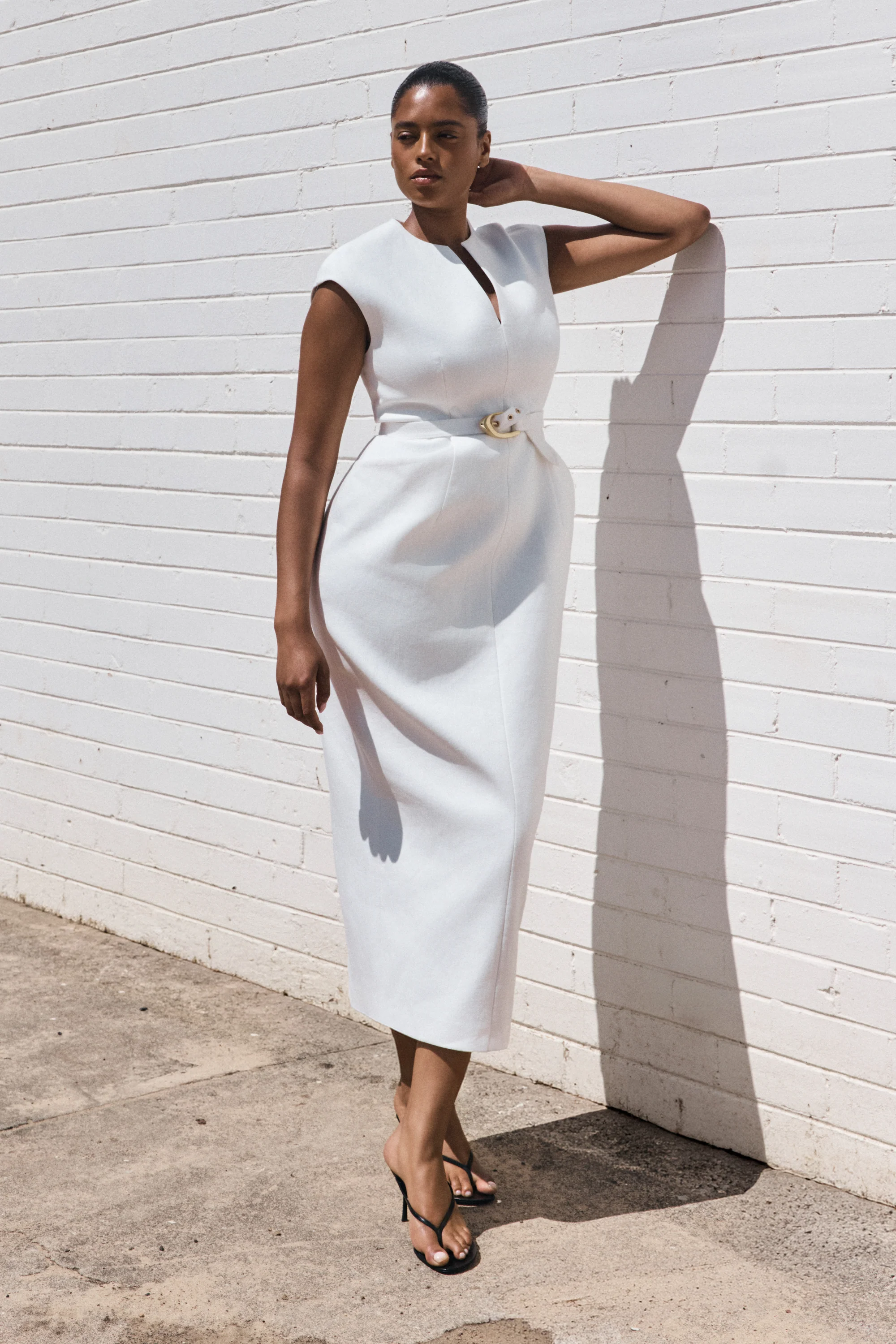 Livia V Neck Linen Maxi Dress - White