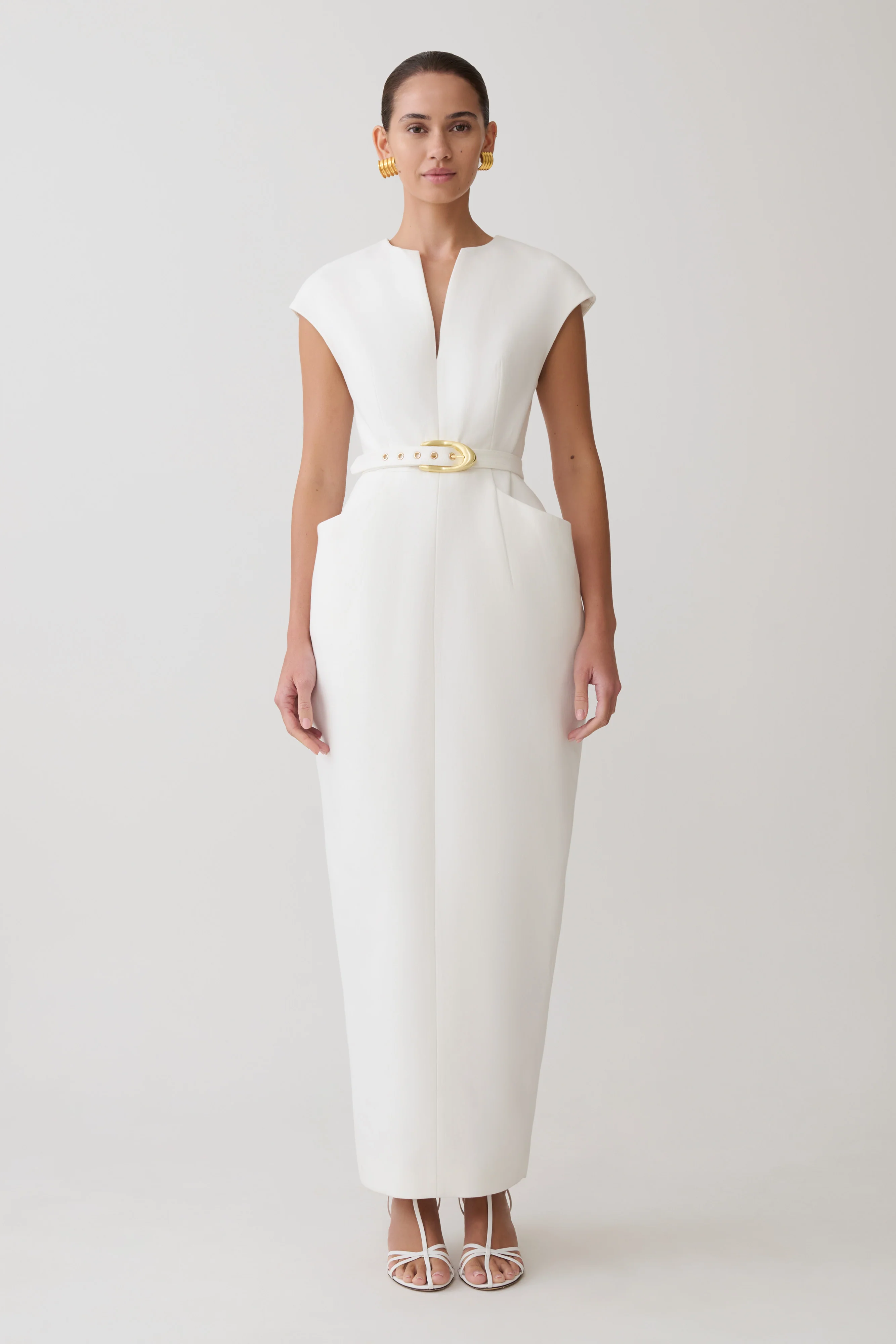 Livia V Neck Linen Maxi Dress - White - Image 2