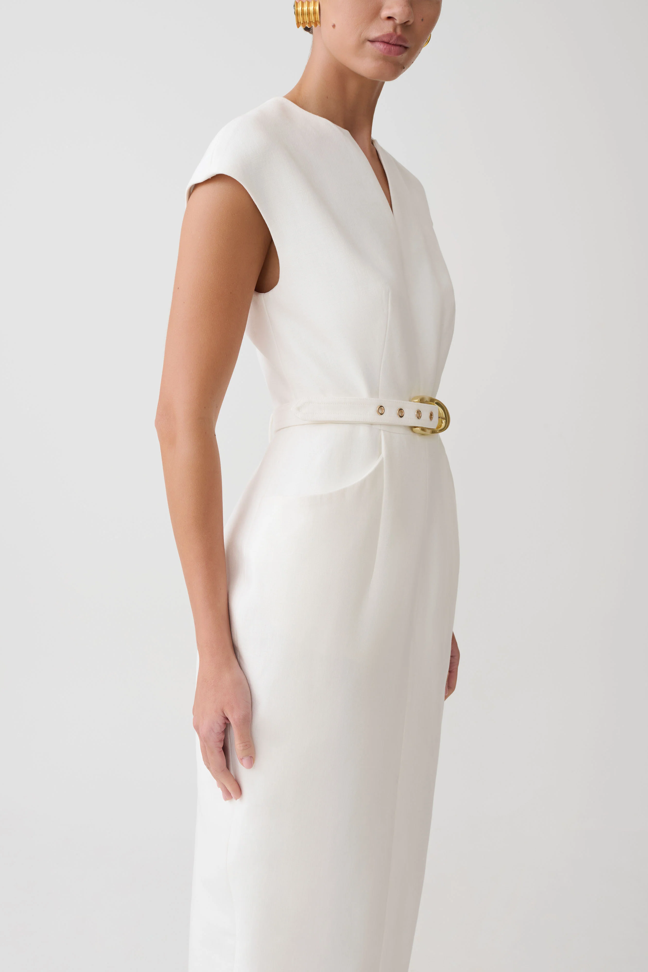 Livia V Neck Linen Maxi Dress - White - Image 4