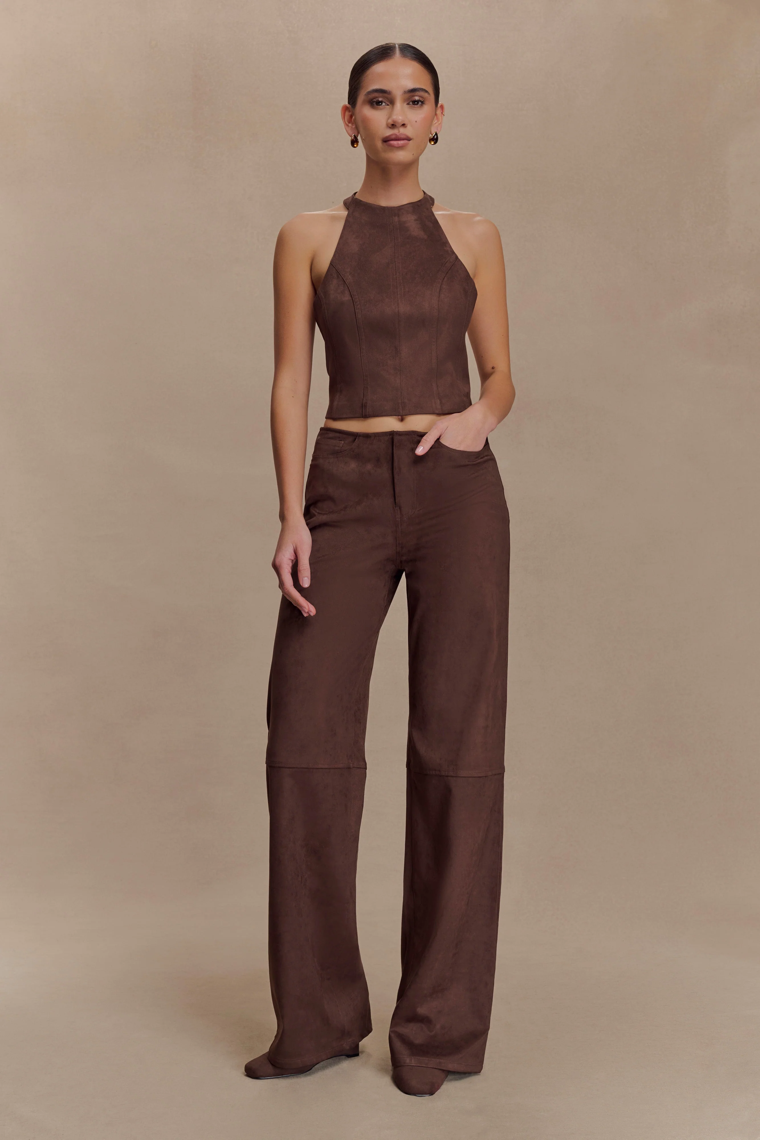 Logan Faux Suede Pants - Dark Chocolate - Image 4