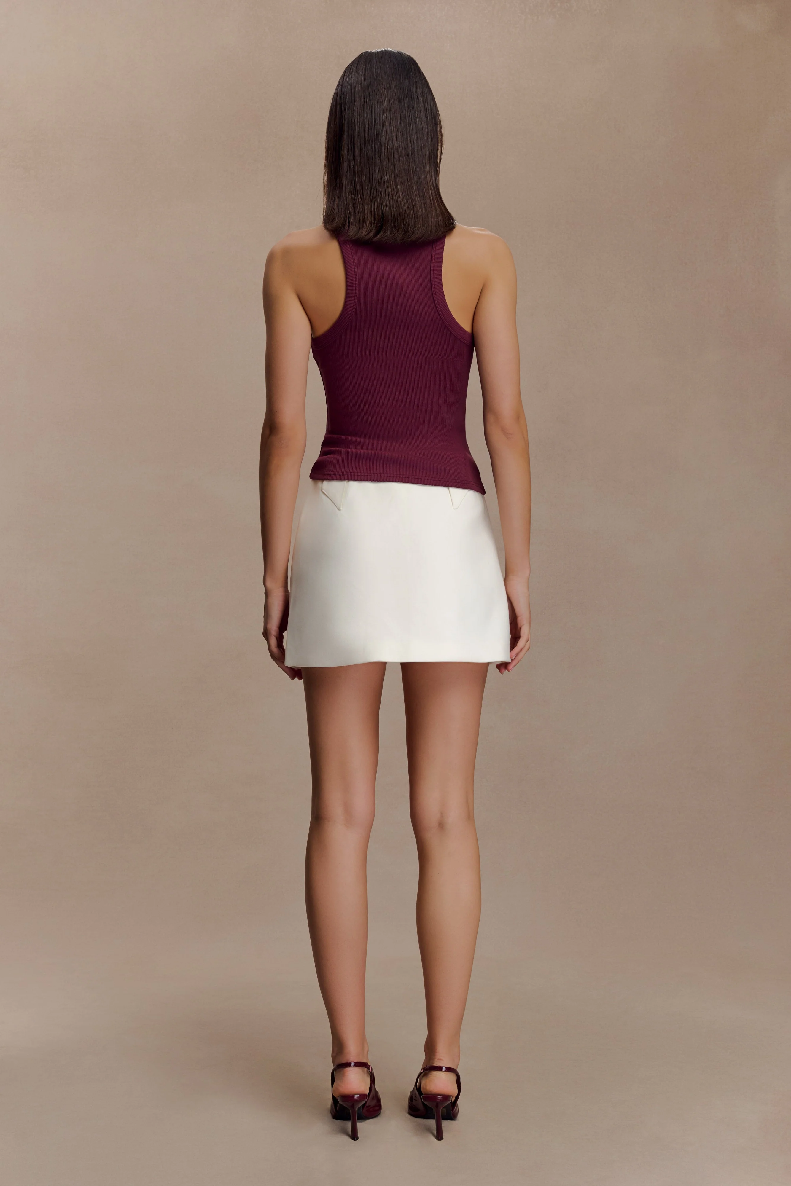 Lola Ribbed Sleeveless Top With Hardware - Burgundy - Image 4