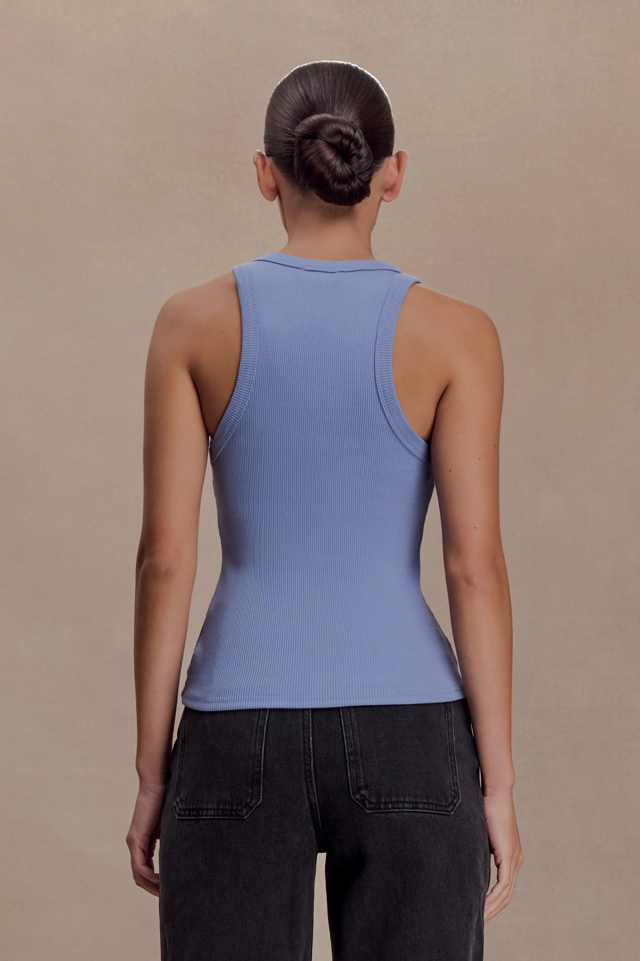Lola Ribbed Sleeveless Top With Hardware - Cornflower Blue - Image 2