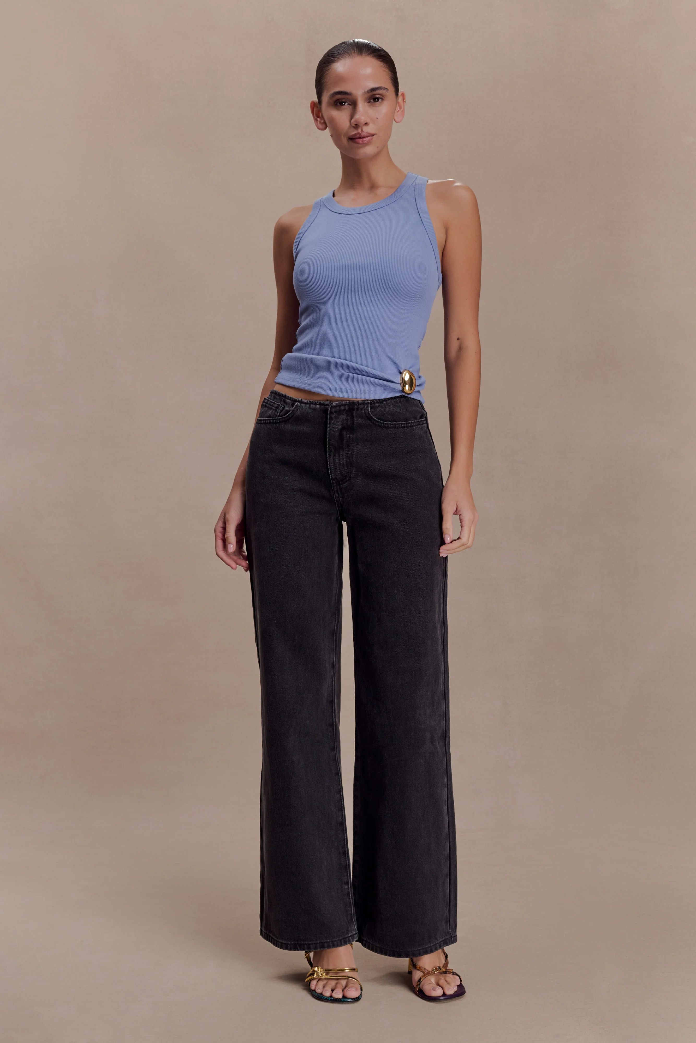 Lola Ribbed Sleeveless Top With Hardware - Cornflower Blue - Image 4