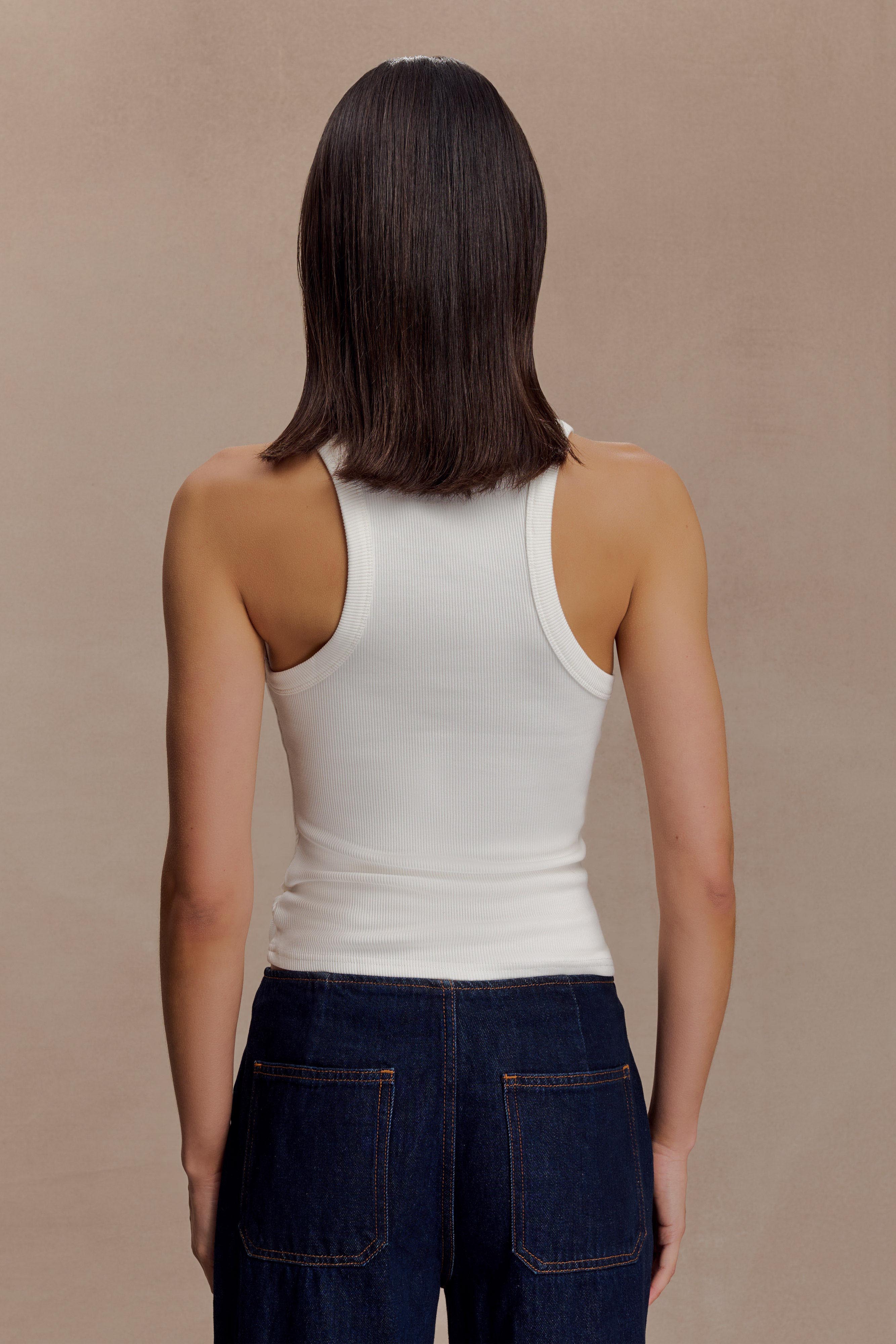 Lola Ribbed Sleeveless Top With Hardware - White - Image 2