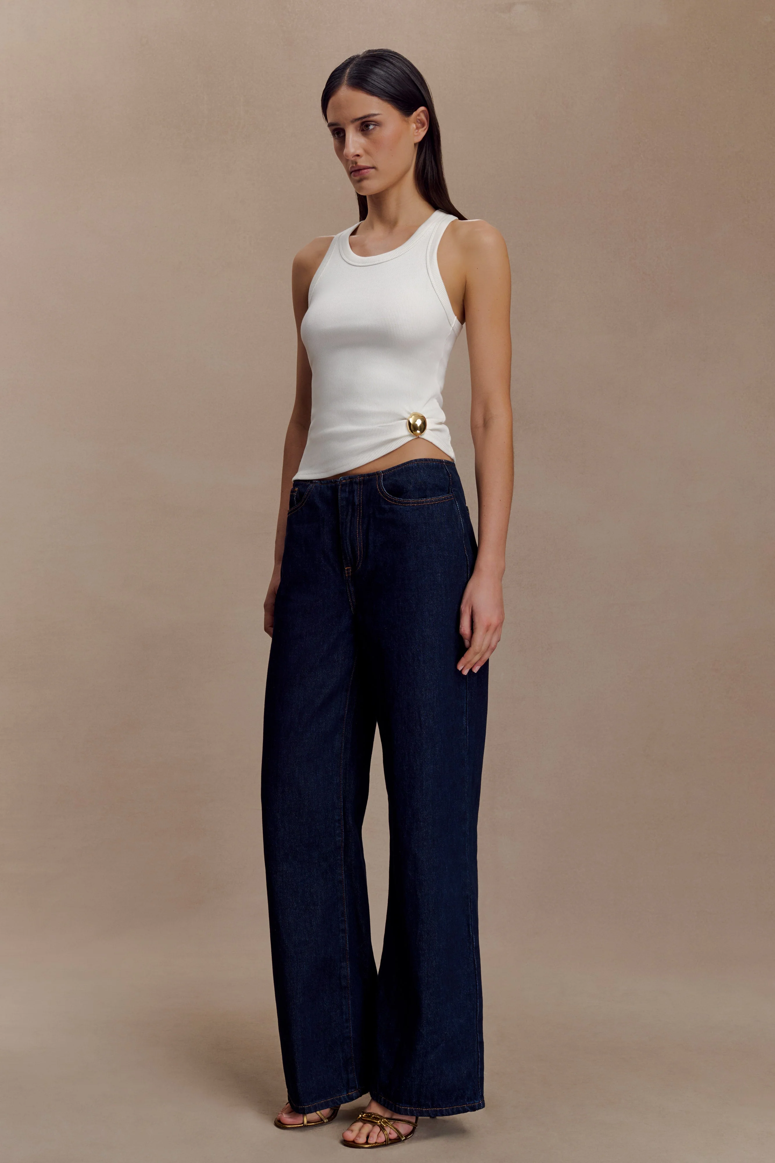 Lola Ribbed Sleeveless Top With Hardware - White - Image 4