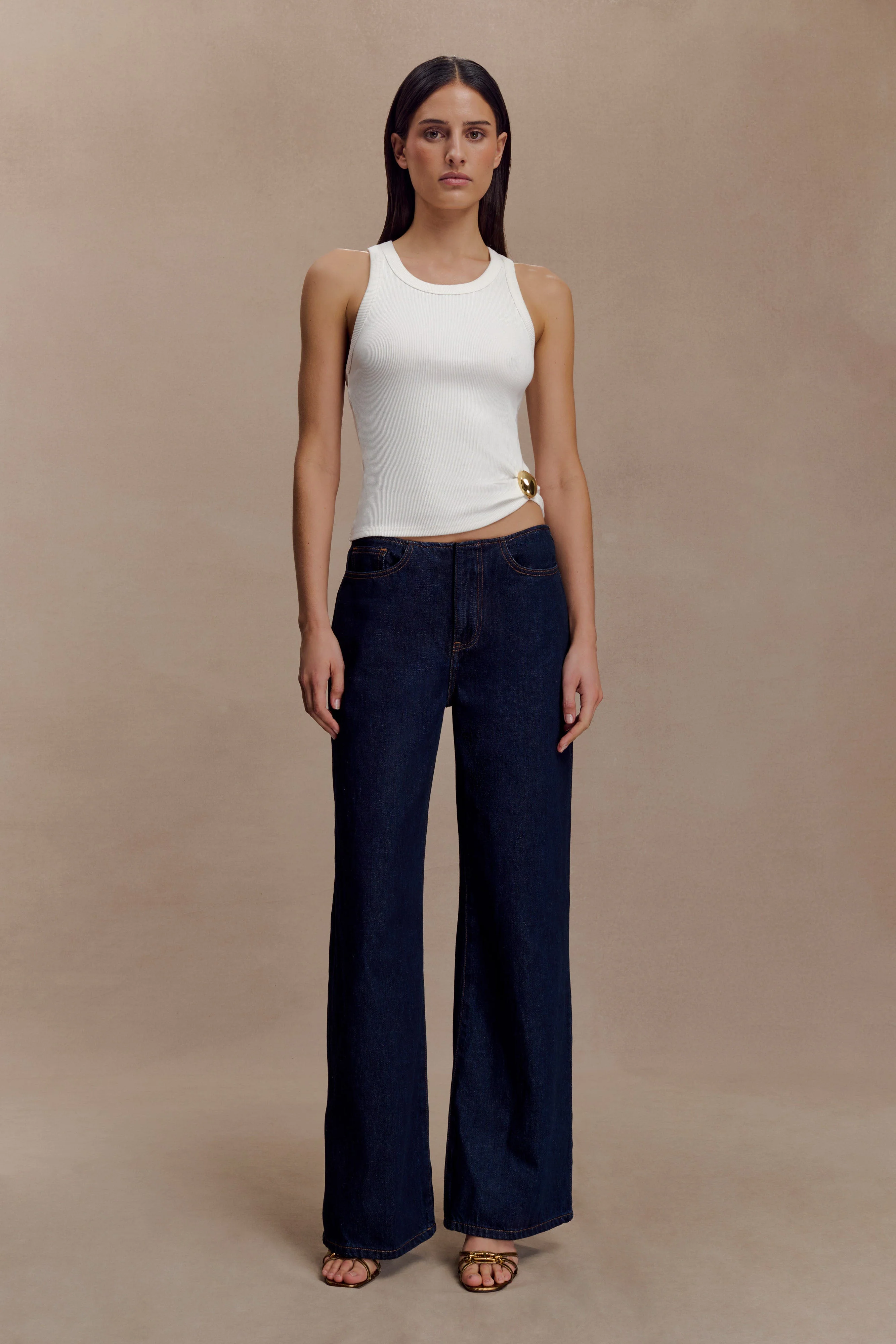 Lola Ribbed Sleeveless Top With Hardware - White - Image 5