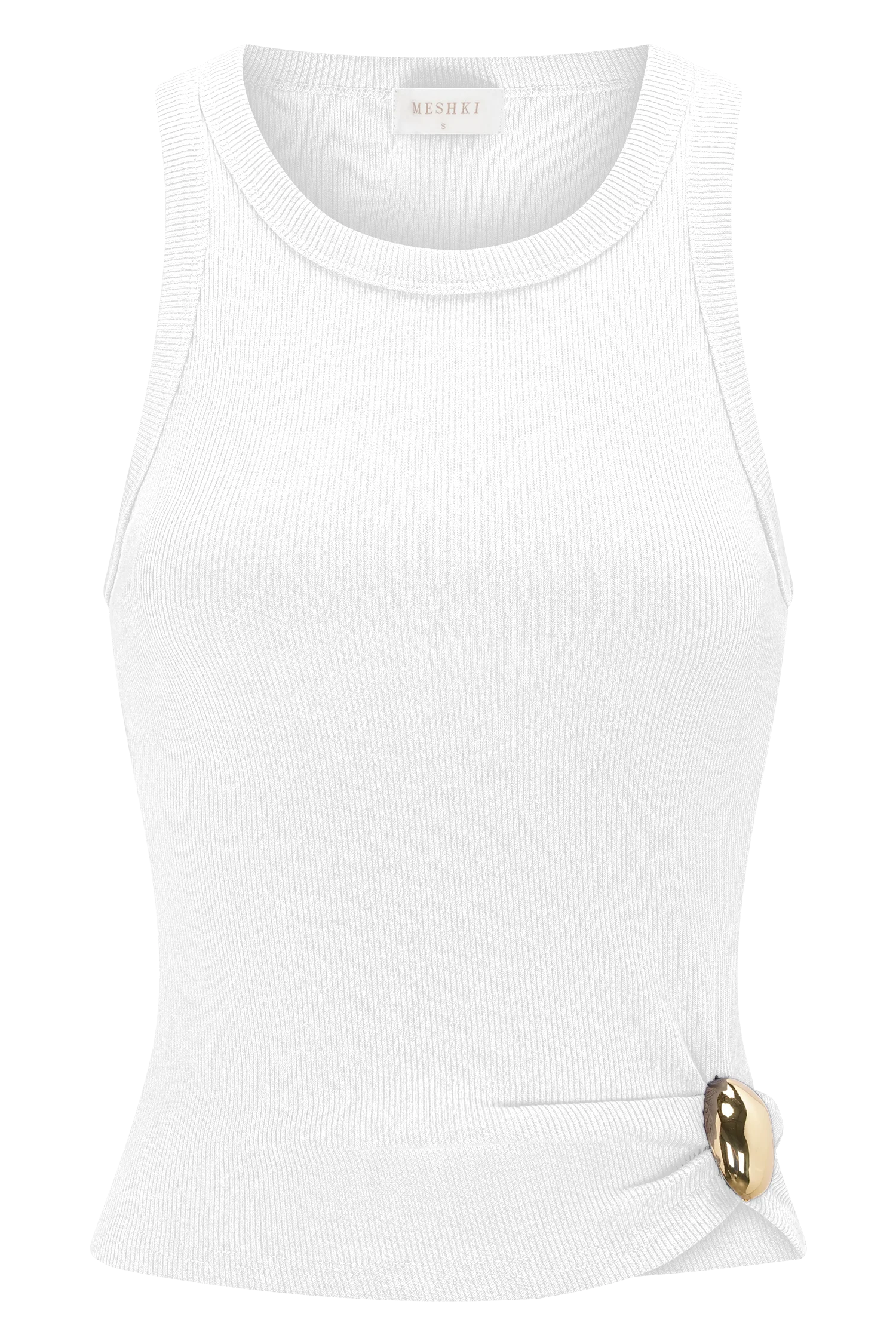 Lola Ribbed Sleeveless Top With Hardware - White - Image 8