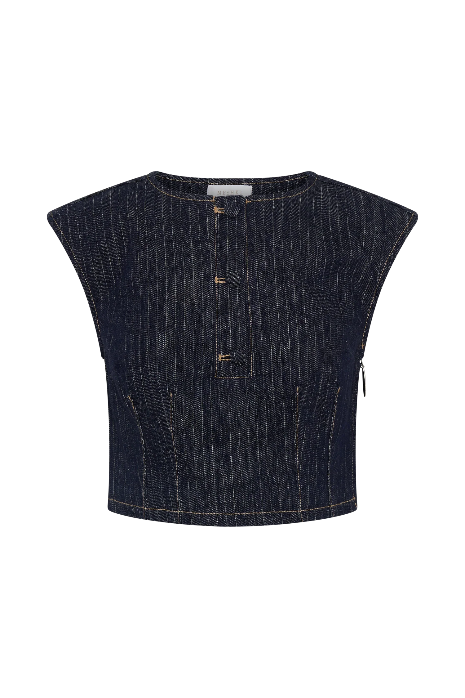 Loraine Sleeveless Denim Top - Indigo Pinstripe - Image 11