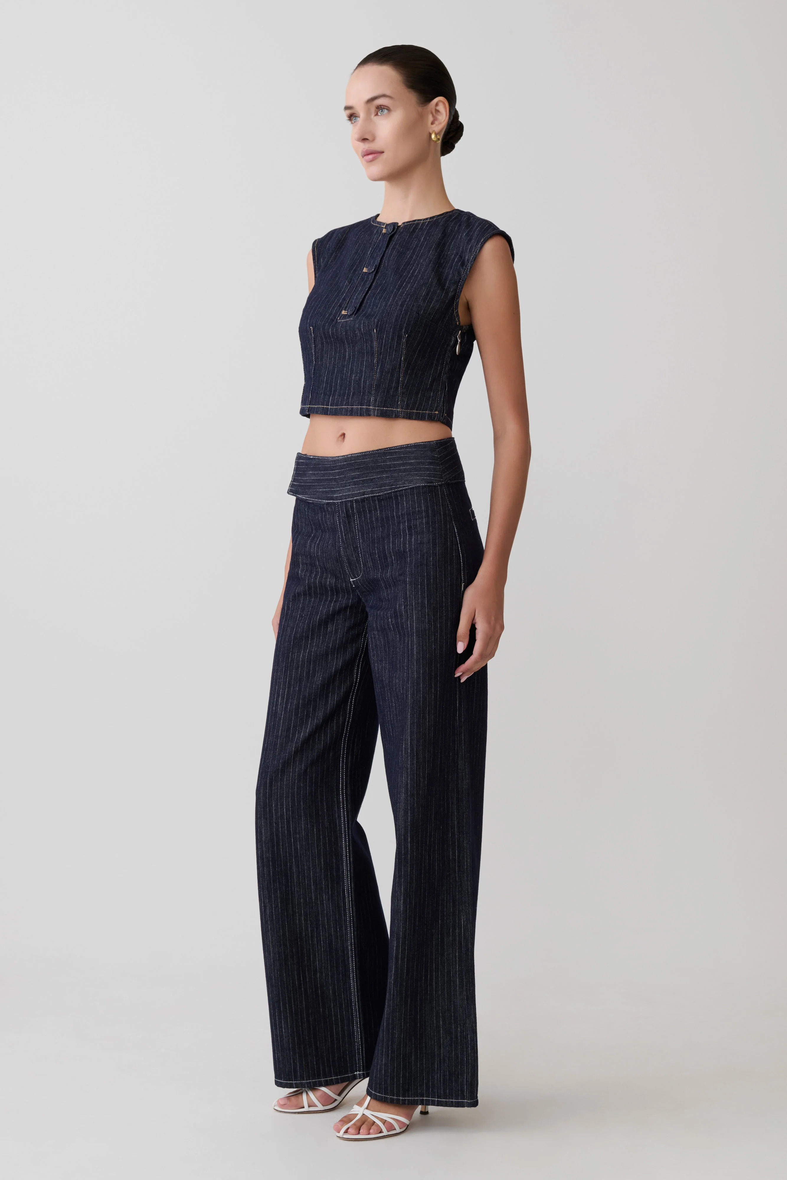 Loraine Sleeveless Denim Top - Indigo Pinstripe - Image 5