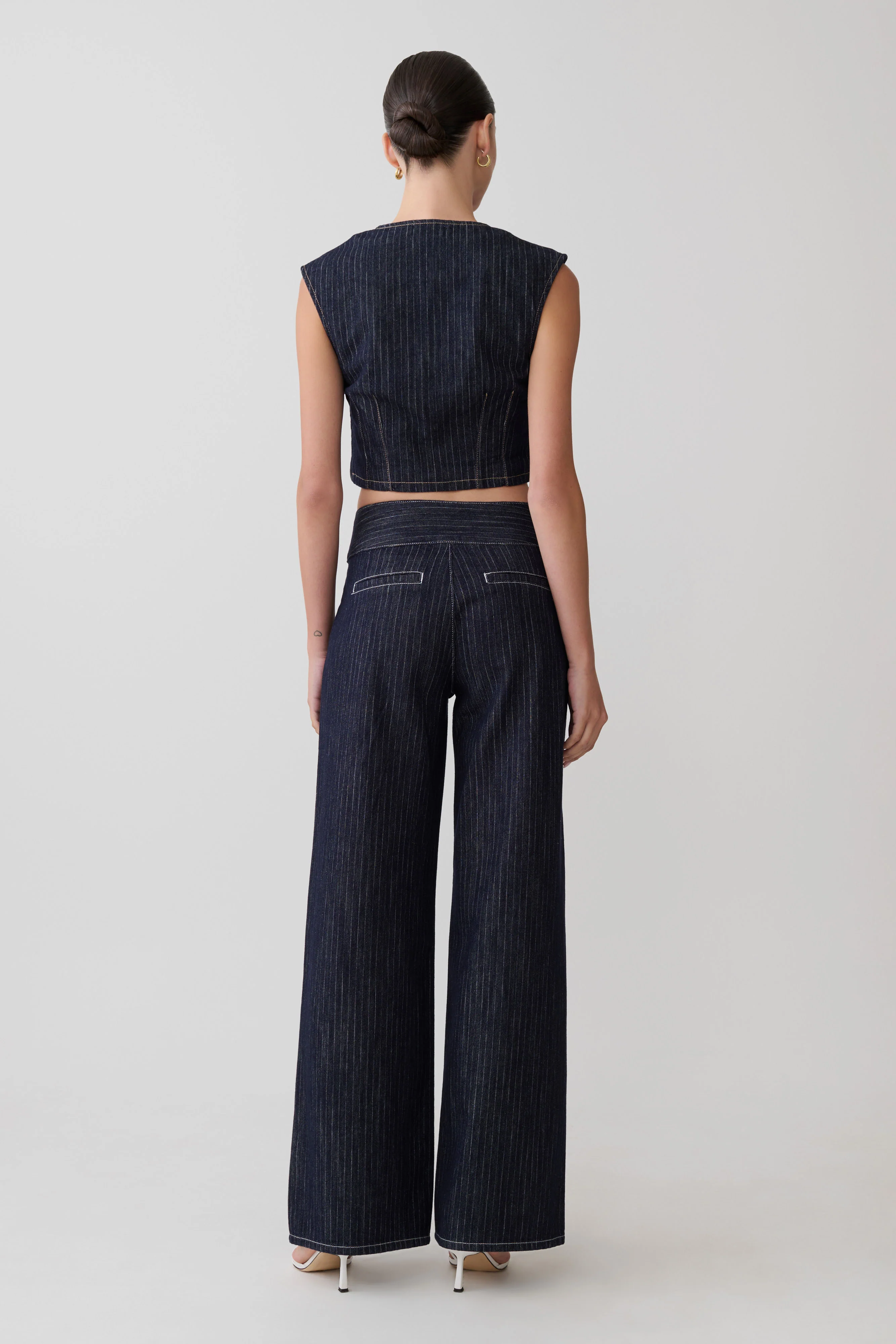 Loraine Sleeveless Denim Top - Indigo Pinstripe - Image 6