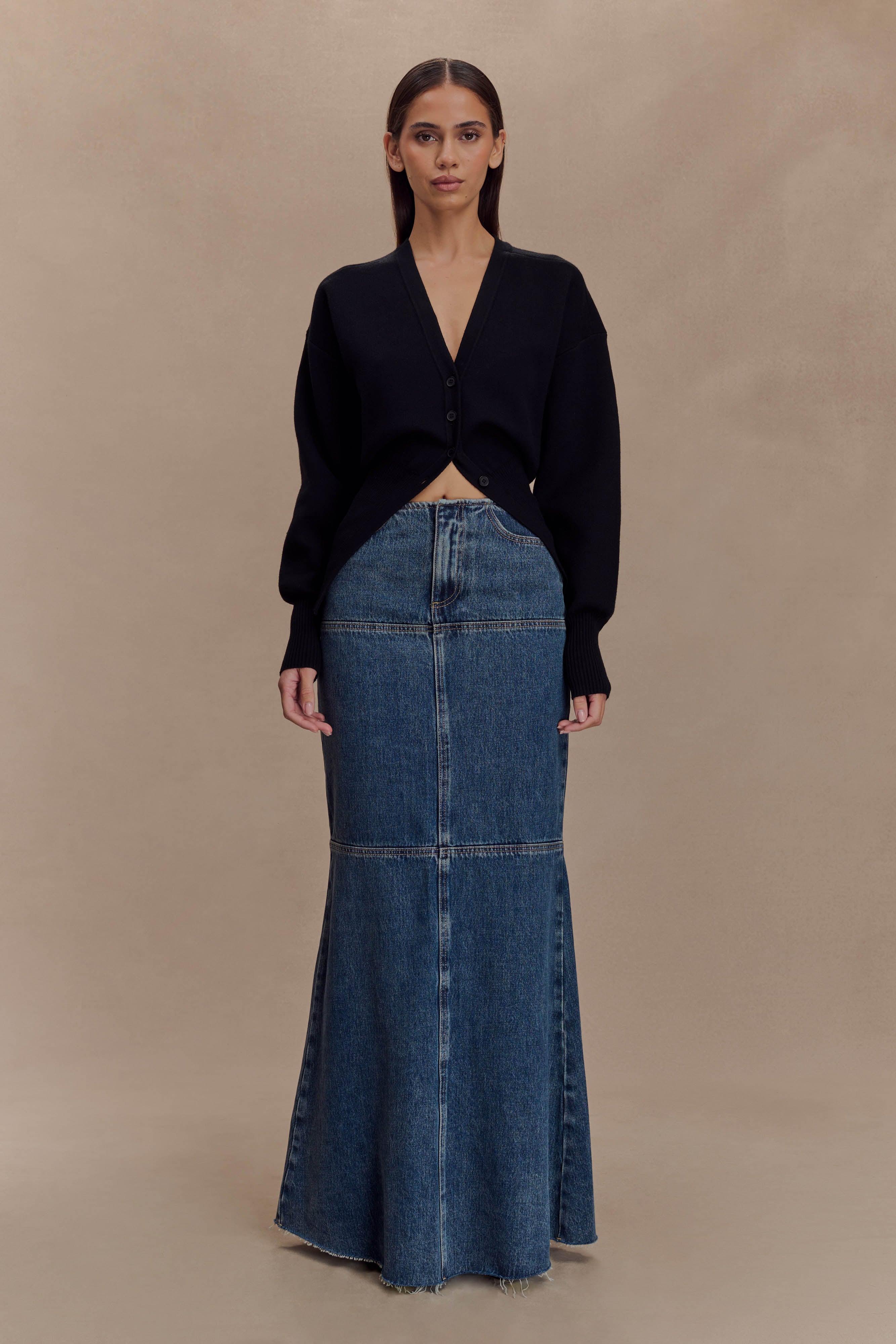 Loretta Denim Maxi Skirt - Washed Dark Blue - Image 6