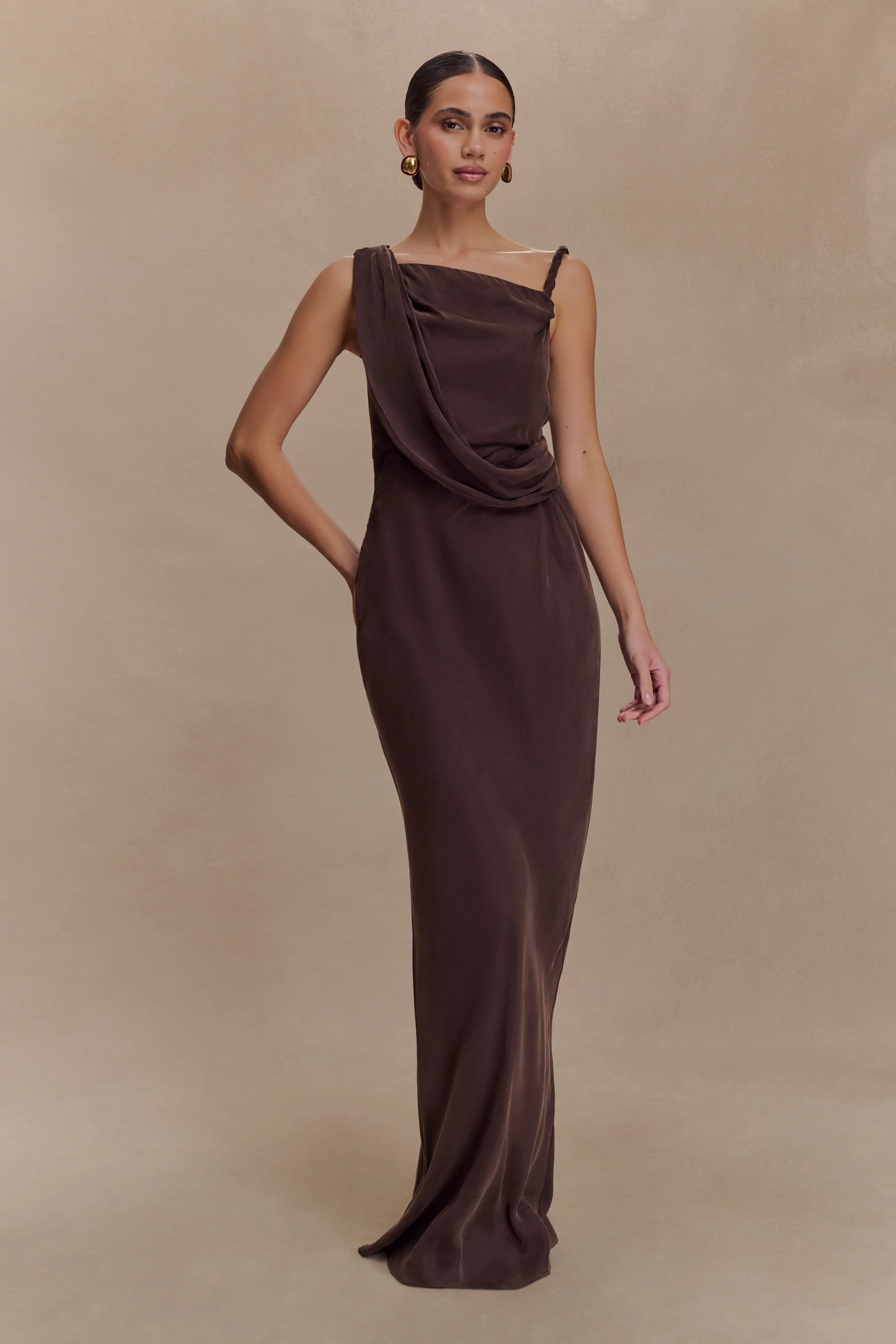 Lorieanne Draped Maxi Dress - Dark Chocolate - Image 5