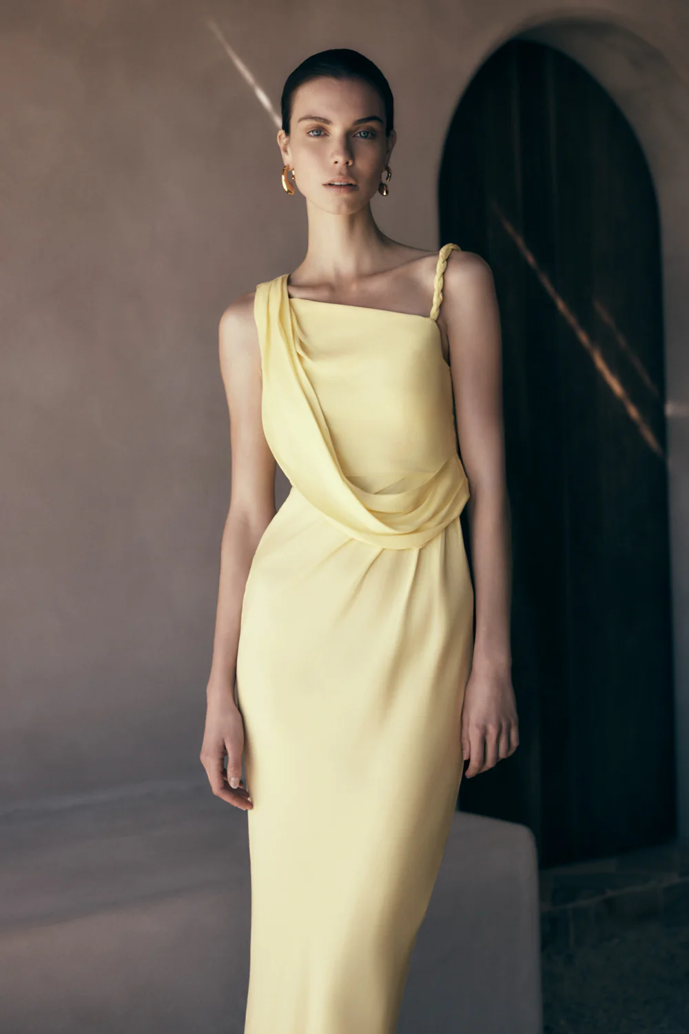 Lorieanne Draped Maxi Dress - Lemon - Image 2