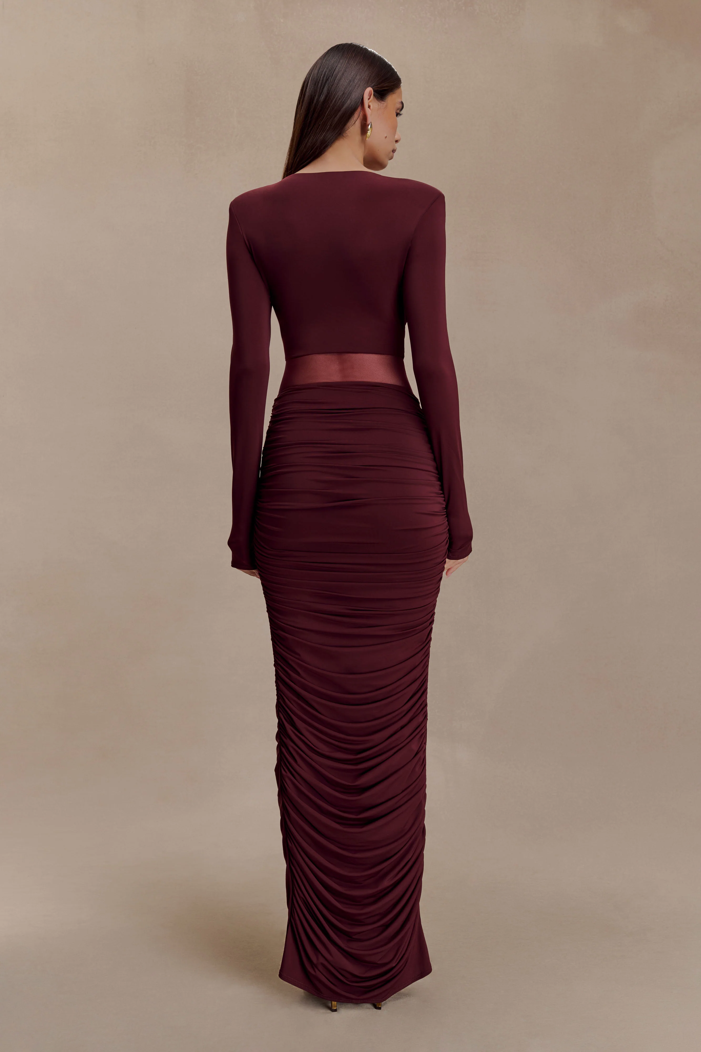 Louanne Slinky Long Sleeve Maxi Dress - Burgundy - Image 2
