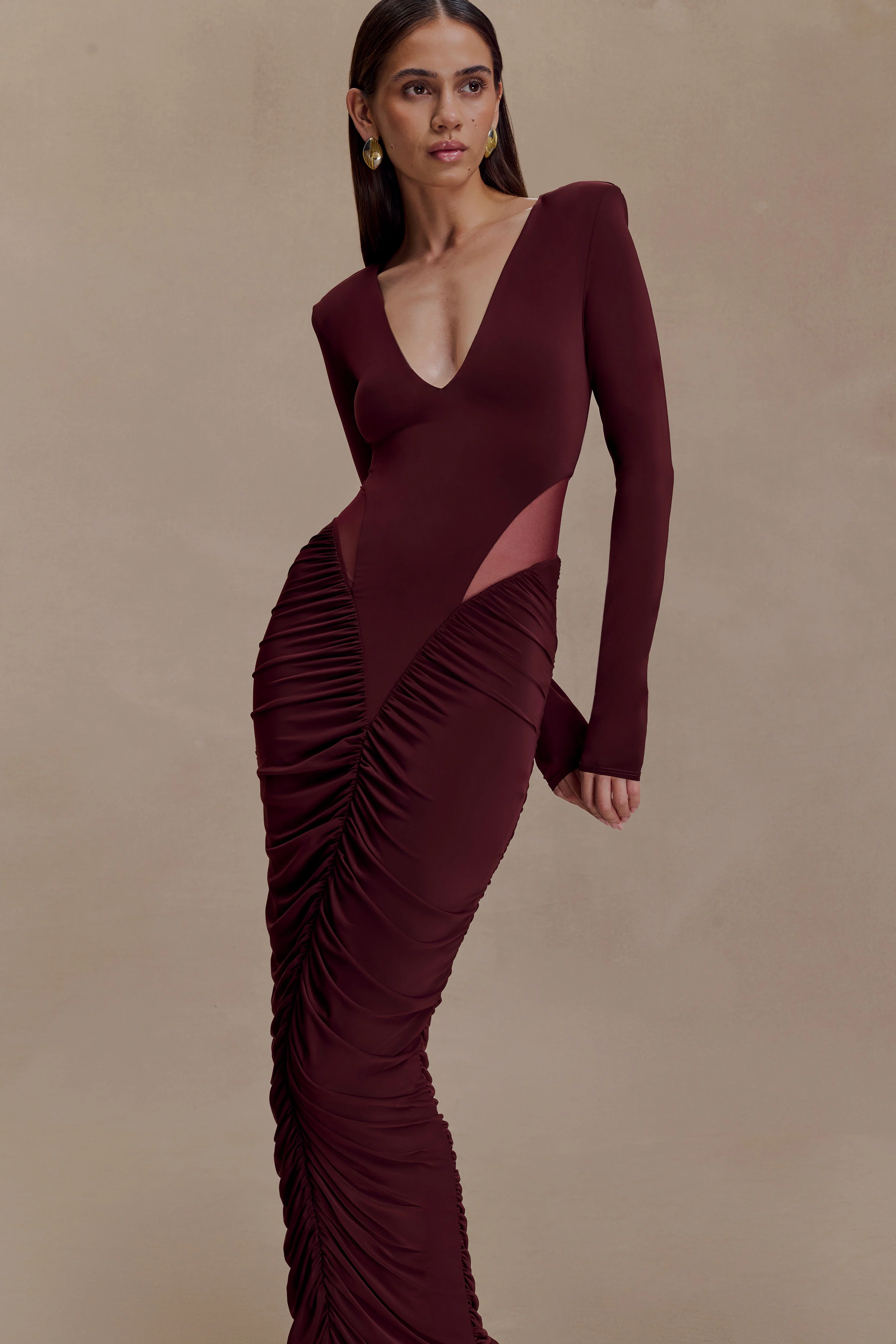Louanne Slinky Long Sleeve Maxi Dress - Burgundy - Image 3