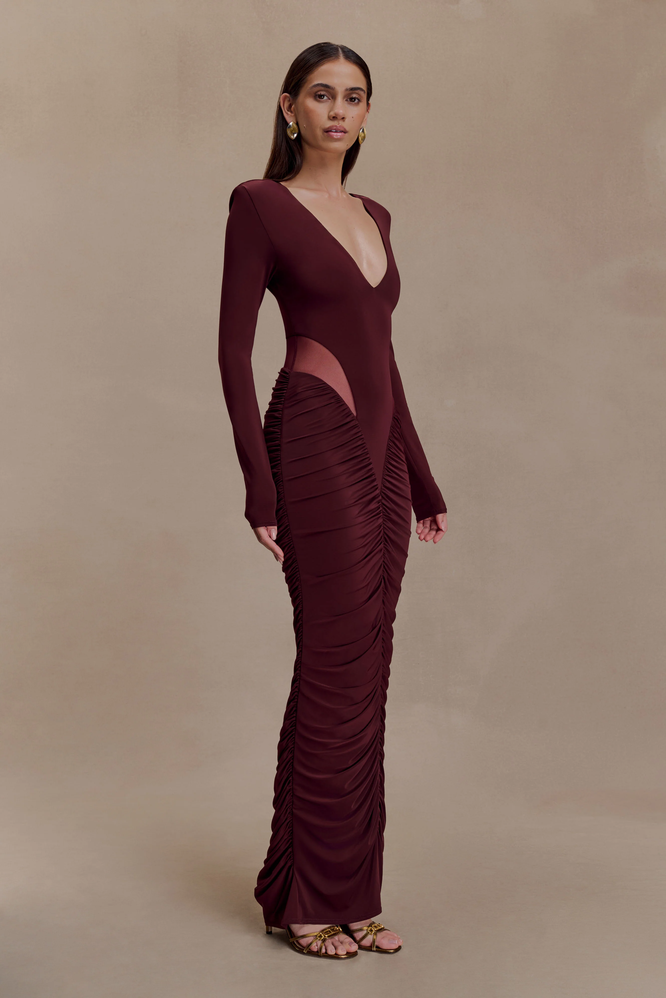 Louanne Slinky Long Sleeve Maxi Dress - Burgundy - Image 4