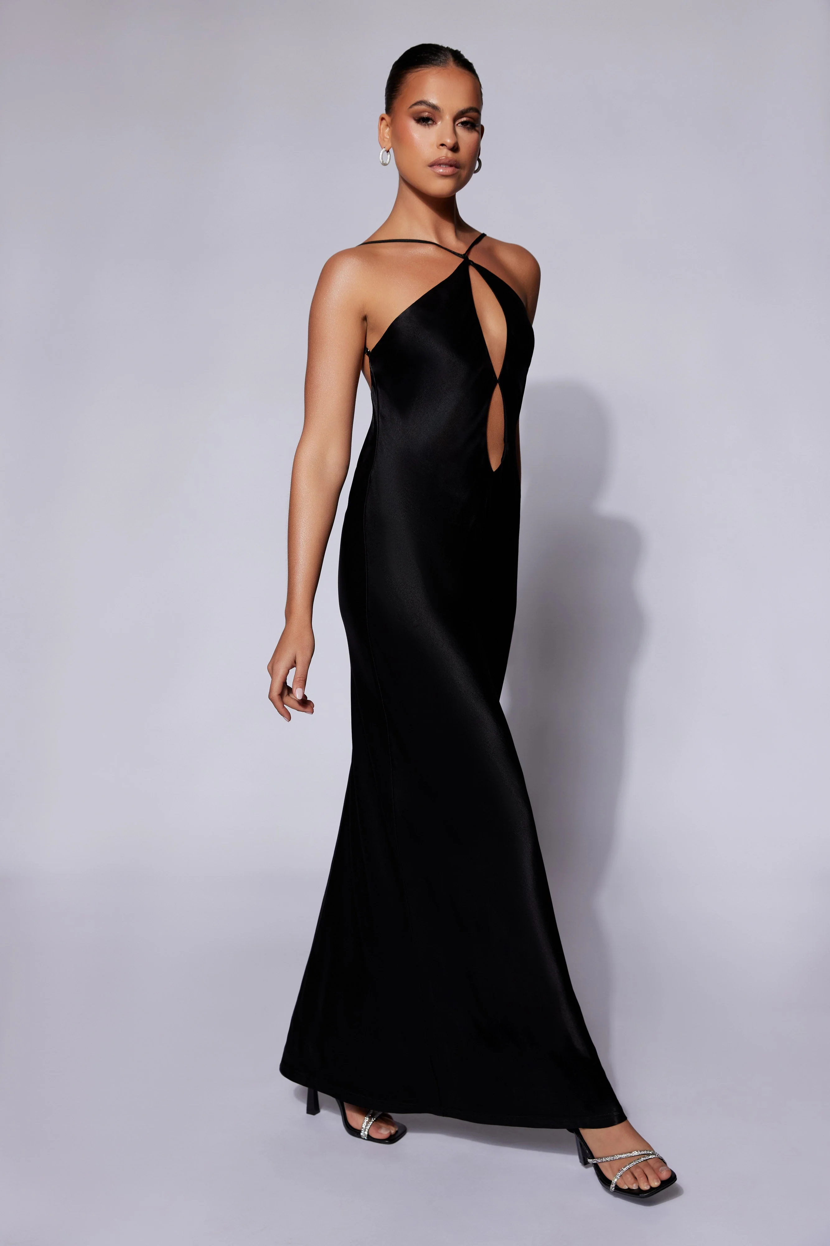 Lucia Satin Cut Out Maxi Dress - Black - Image 6
