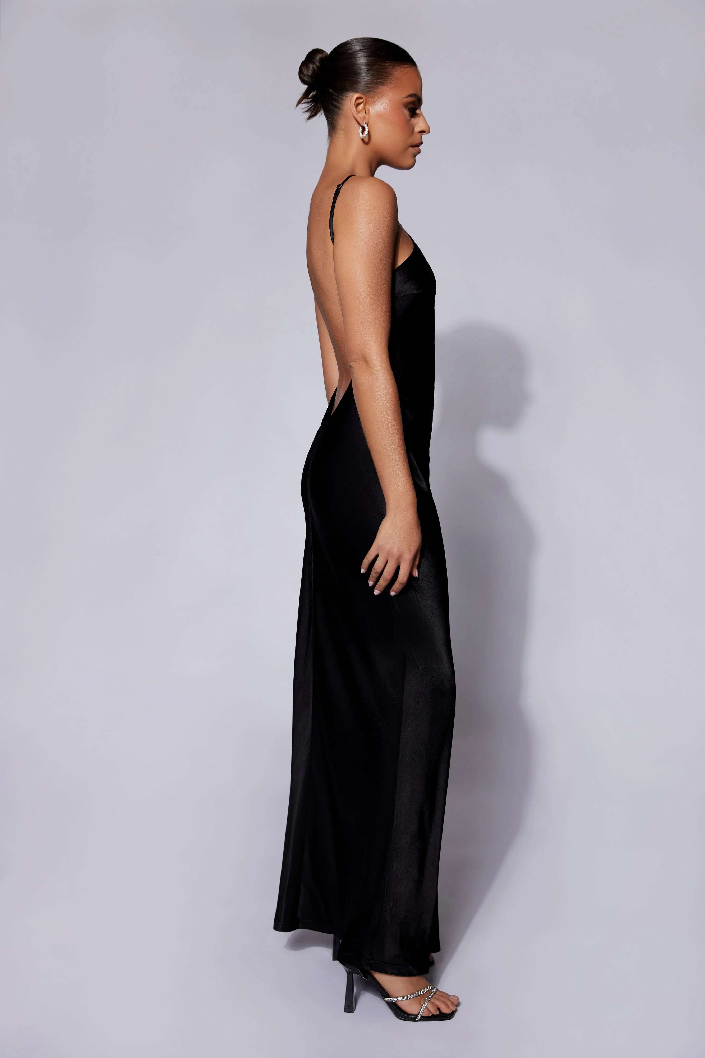Lucia Satin Cut Out Maxi Dress - Black - Image 7