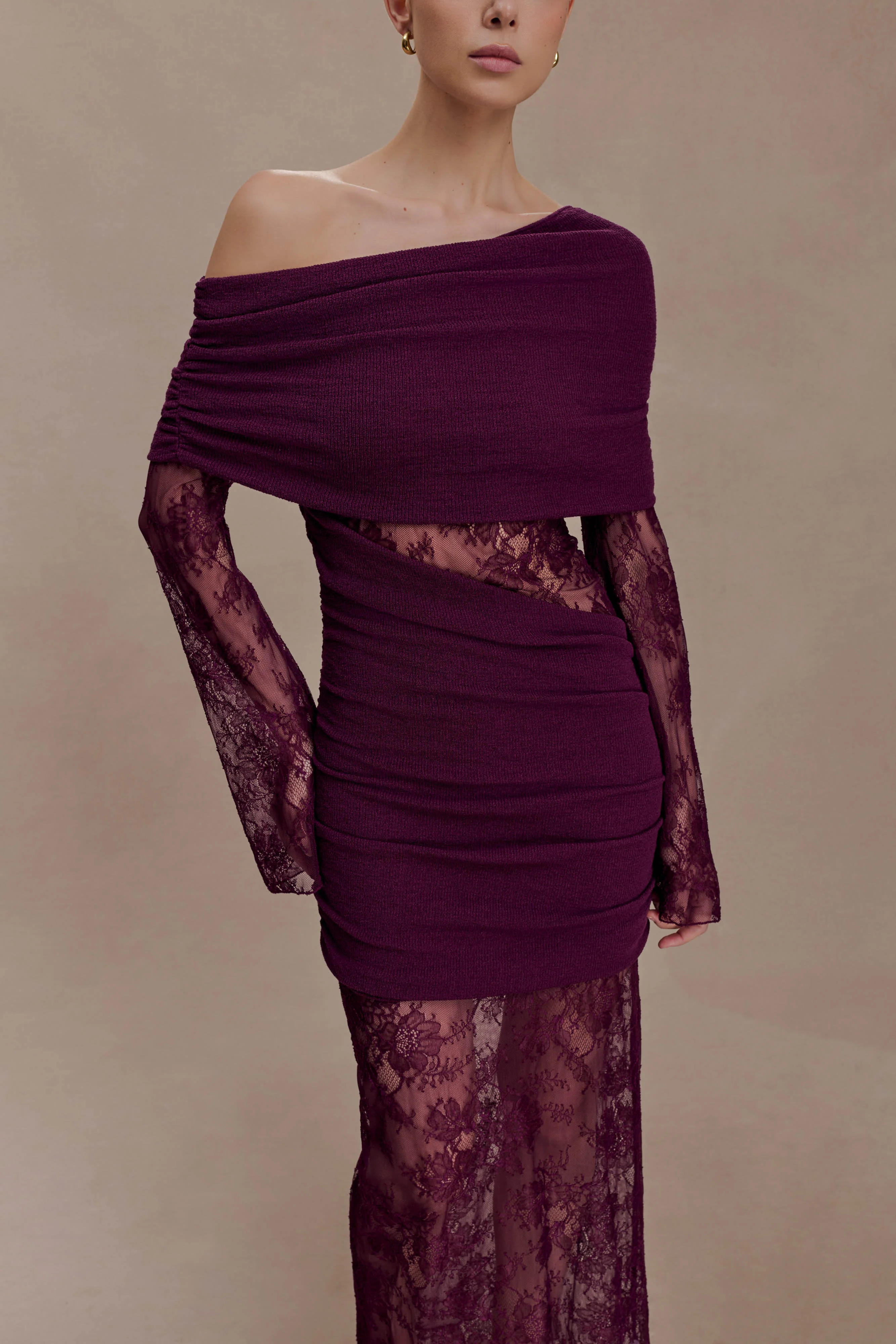 Luxie Lace Knit Maxi Dress - Plum - Image 6