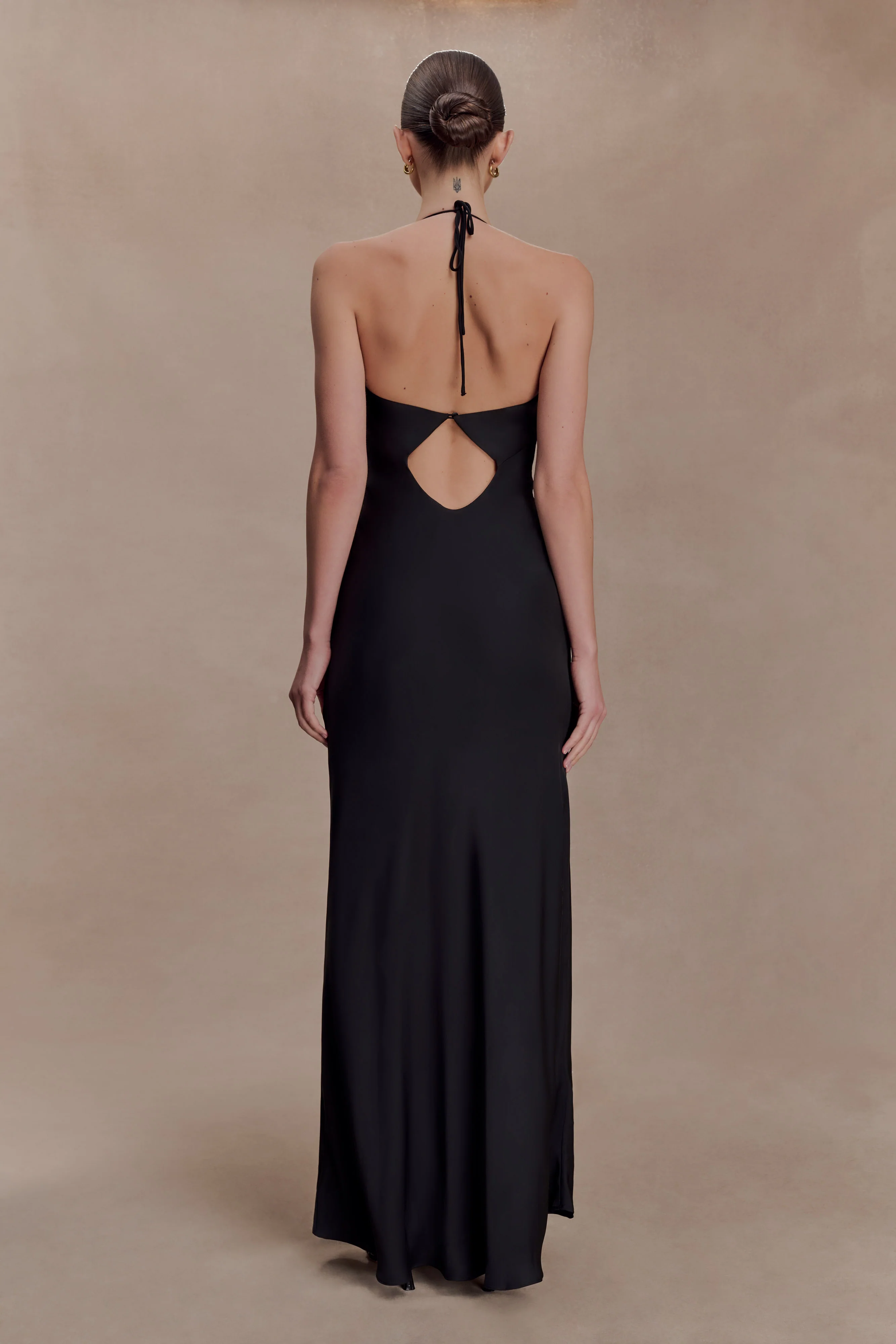 Lydia Cowl Neck Satin Maxi Dress - Black - Image 2