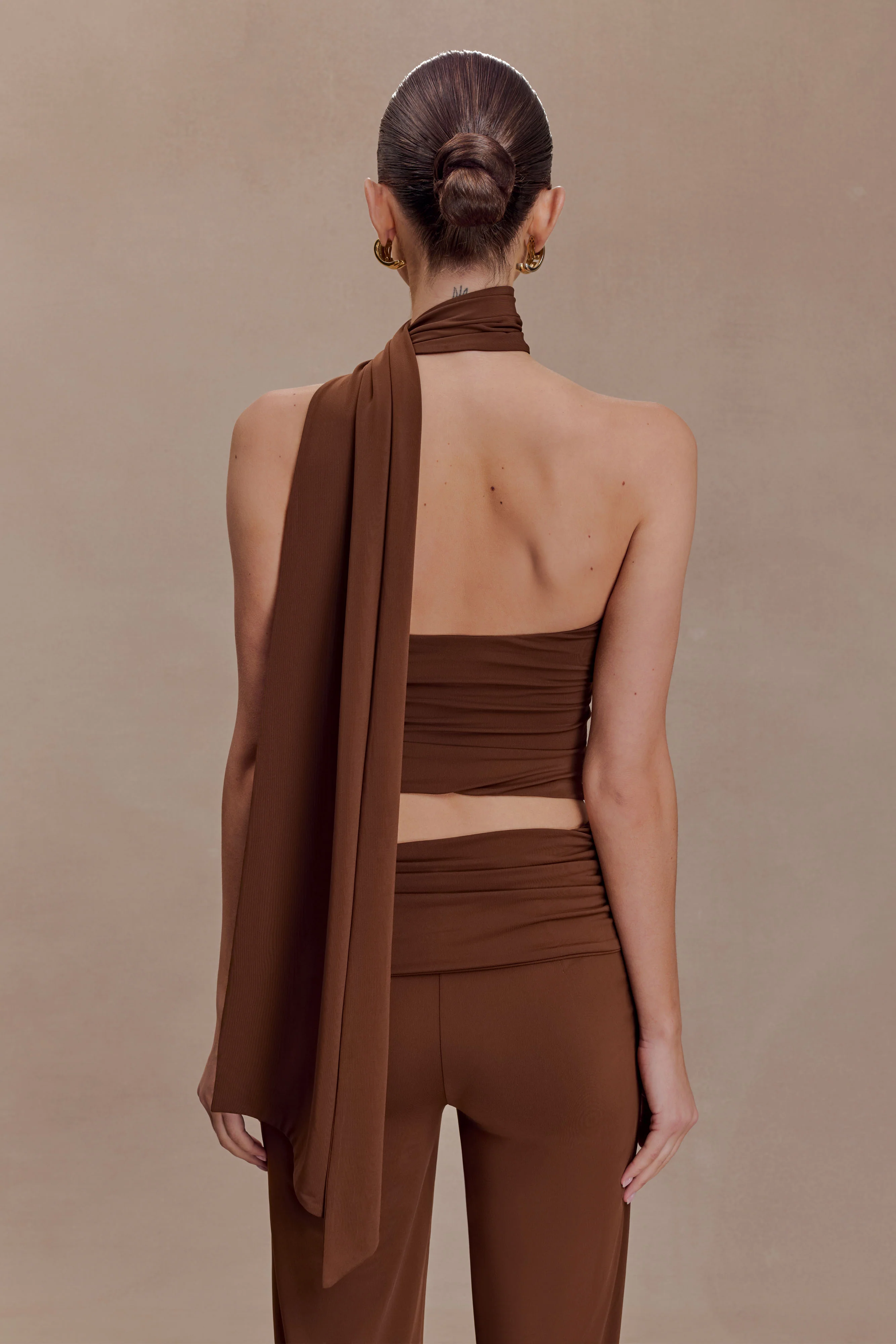 Lydia Slinky Asymmetrical Halter Top - Chocolate - Image 2