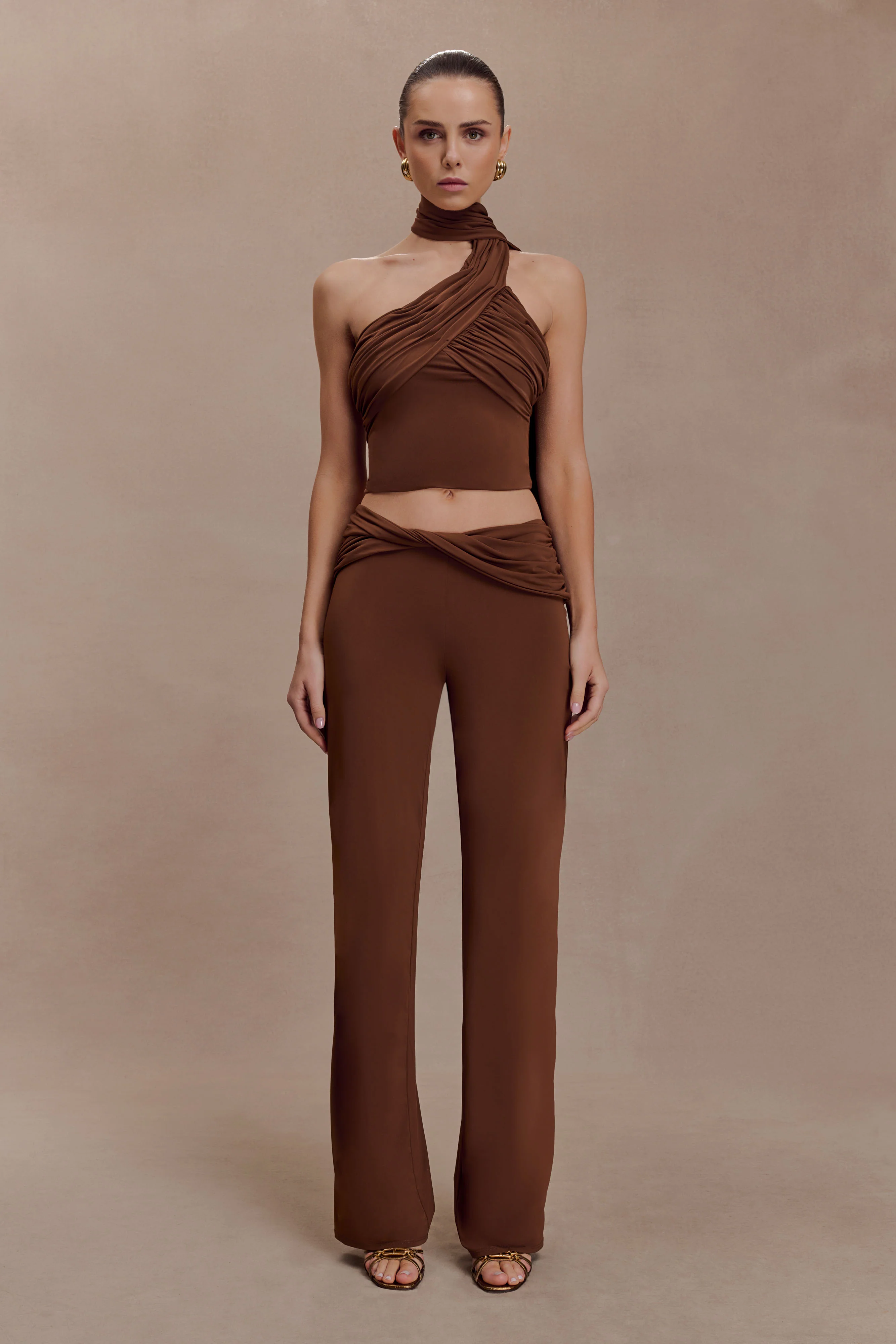 Lydia Slinky Asymmetrical Halter Top - Chocolate - Image 7