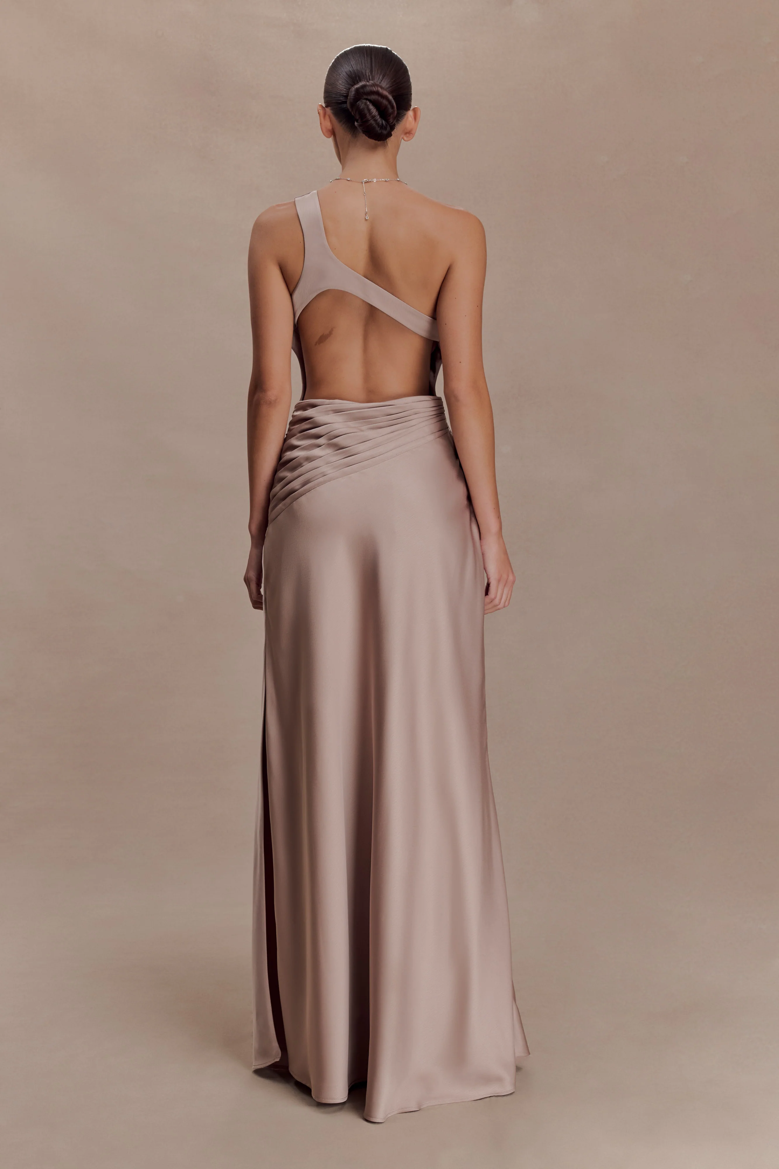 Lyla Asymmetrical Satin Maxi Dress - Bronze Taupe - Image 2