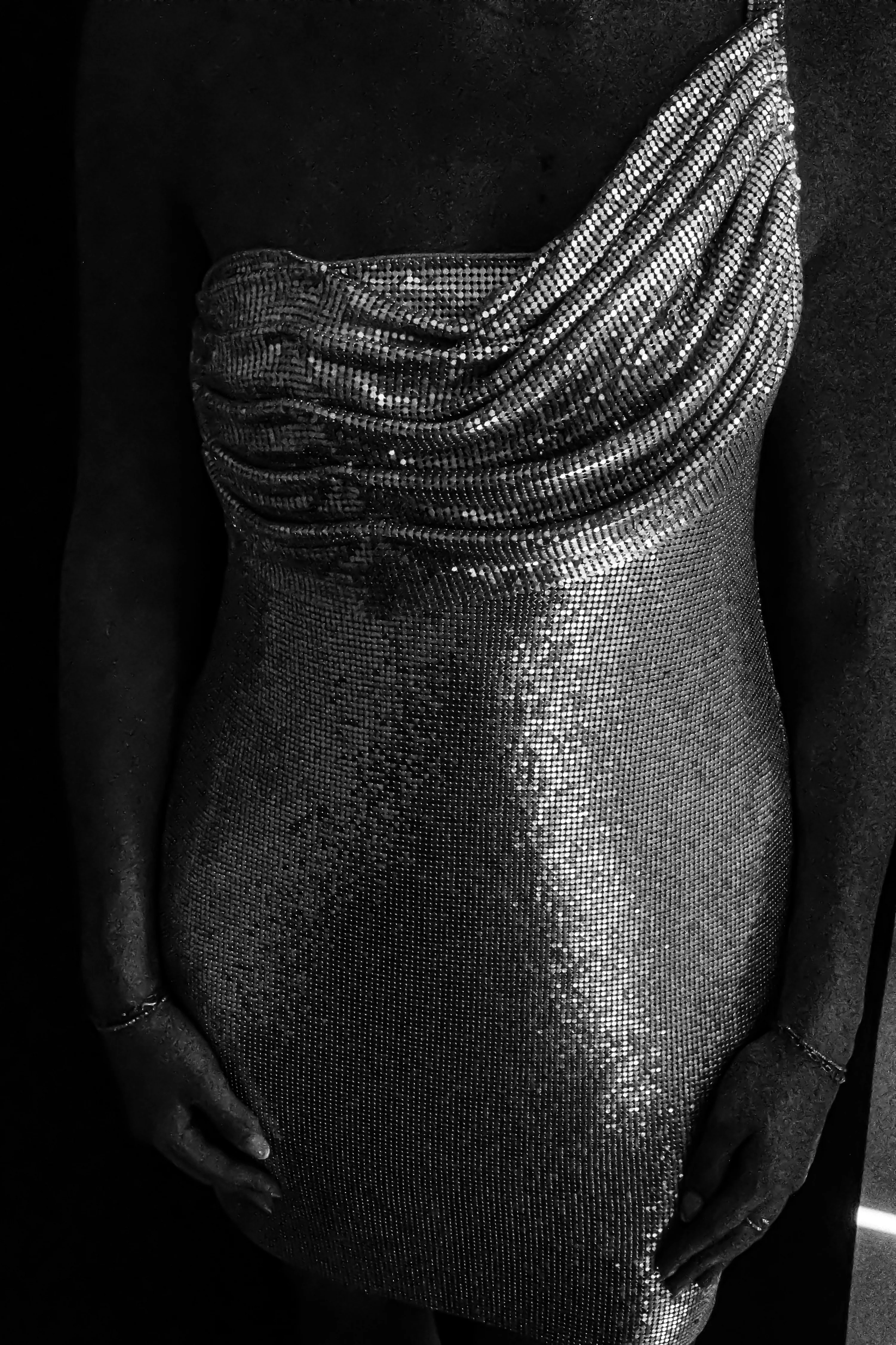 Lyle One Shoulder Glow Mesh Mini Dress - Silver - Image 12