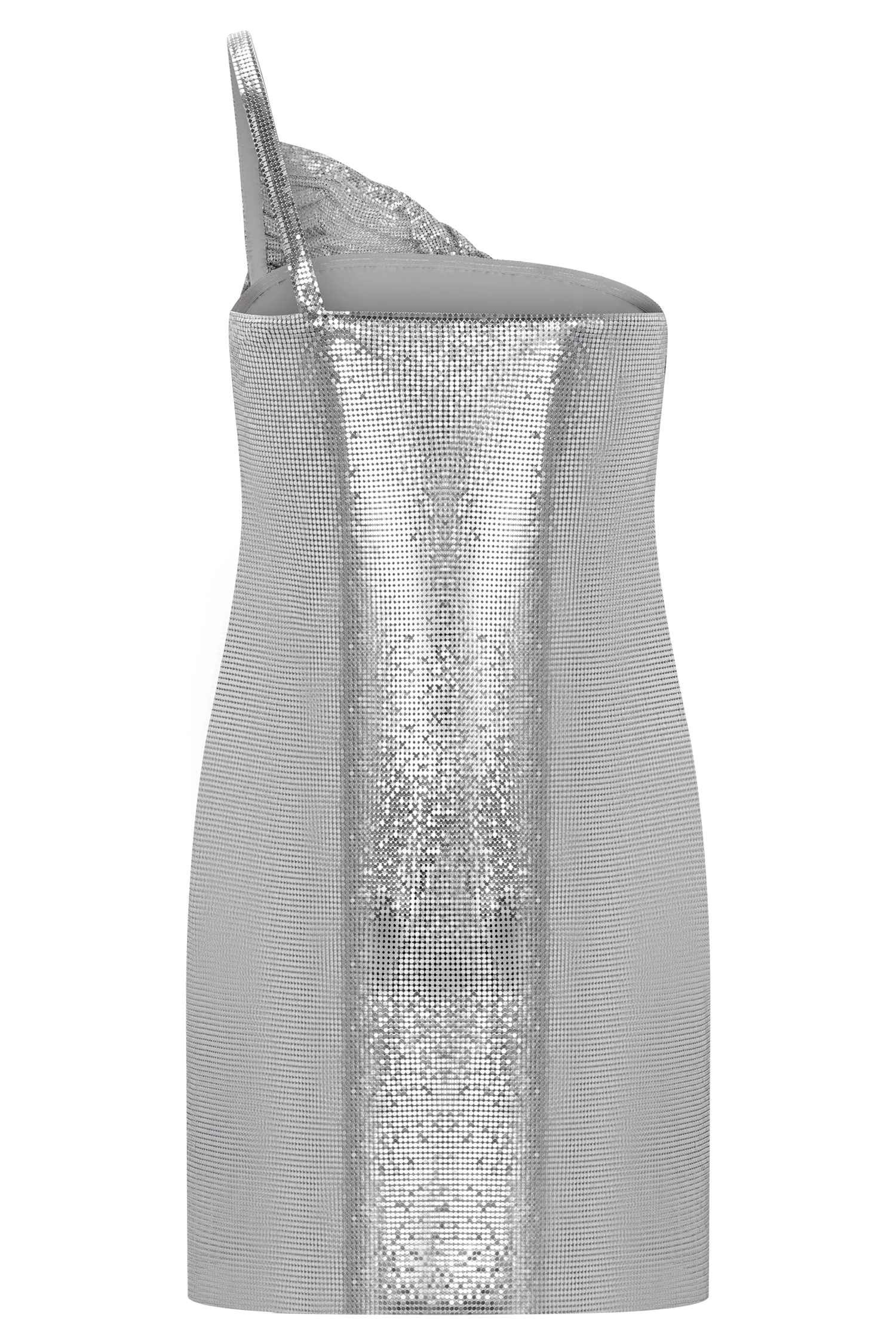 Lyle One Shoulder Glow Mesh Mini Dress - Silver - Image 14