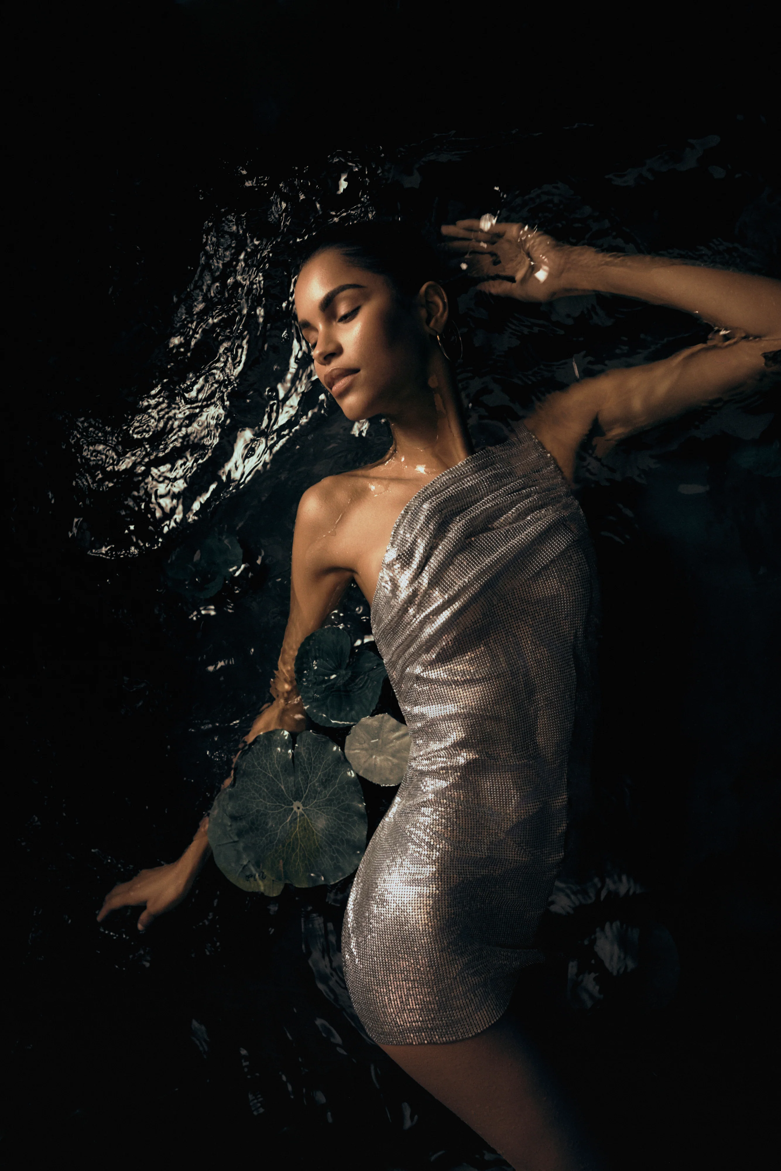 Lyle One Shoulder Glow Mesh Mini Dress - Silver - Image 3