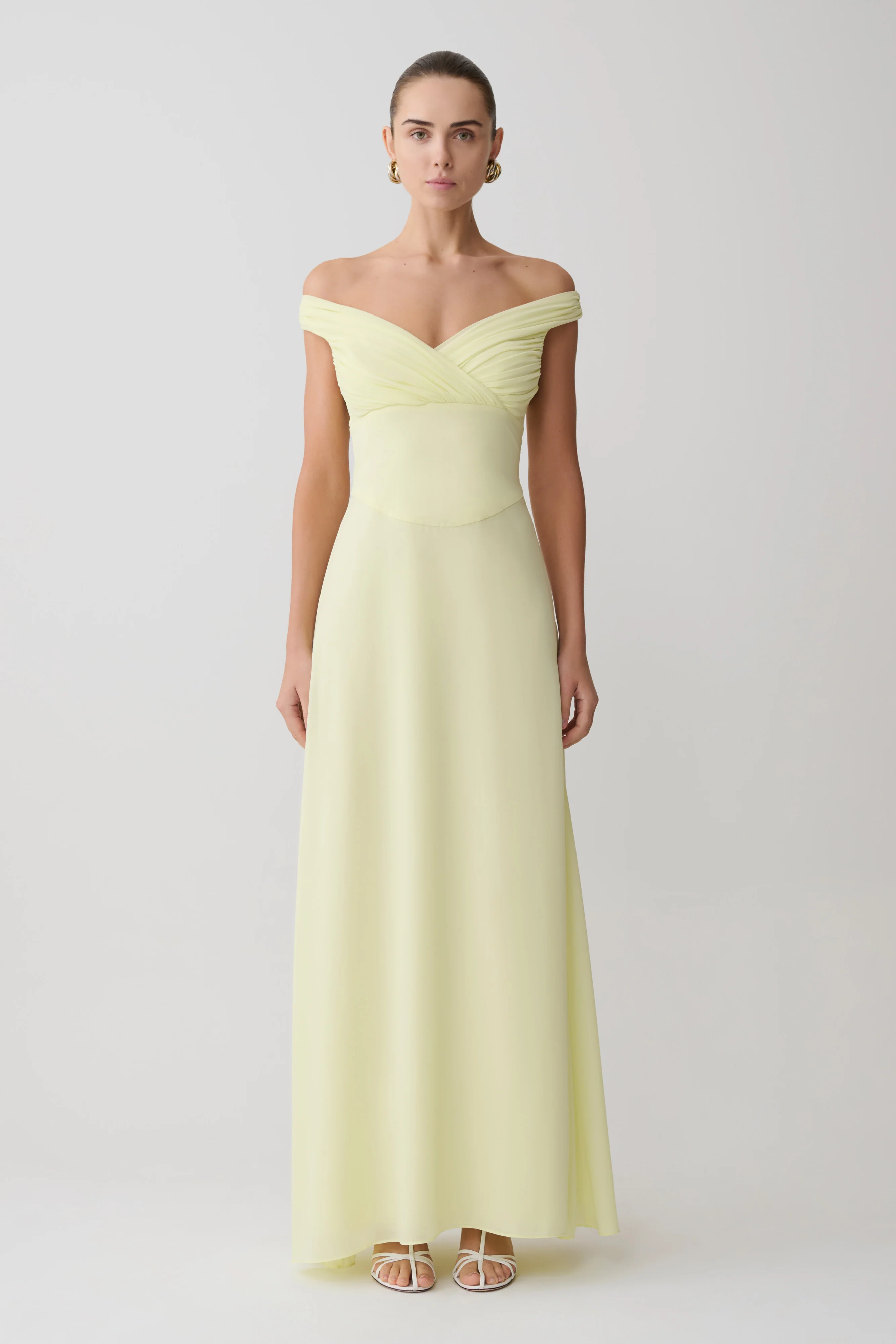 Mabel Off Shoulder Chiffon Maxi Dress - Lemon - Image 2