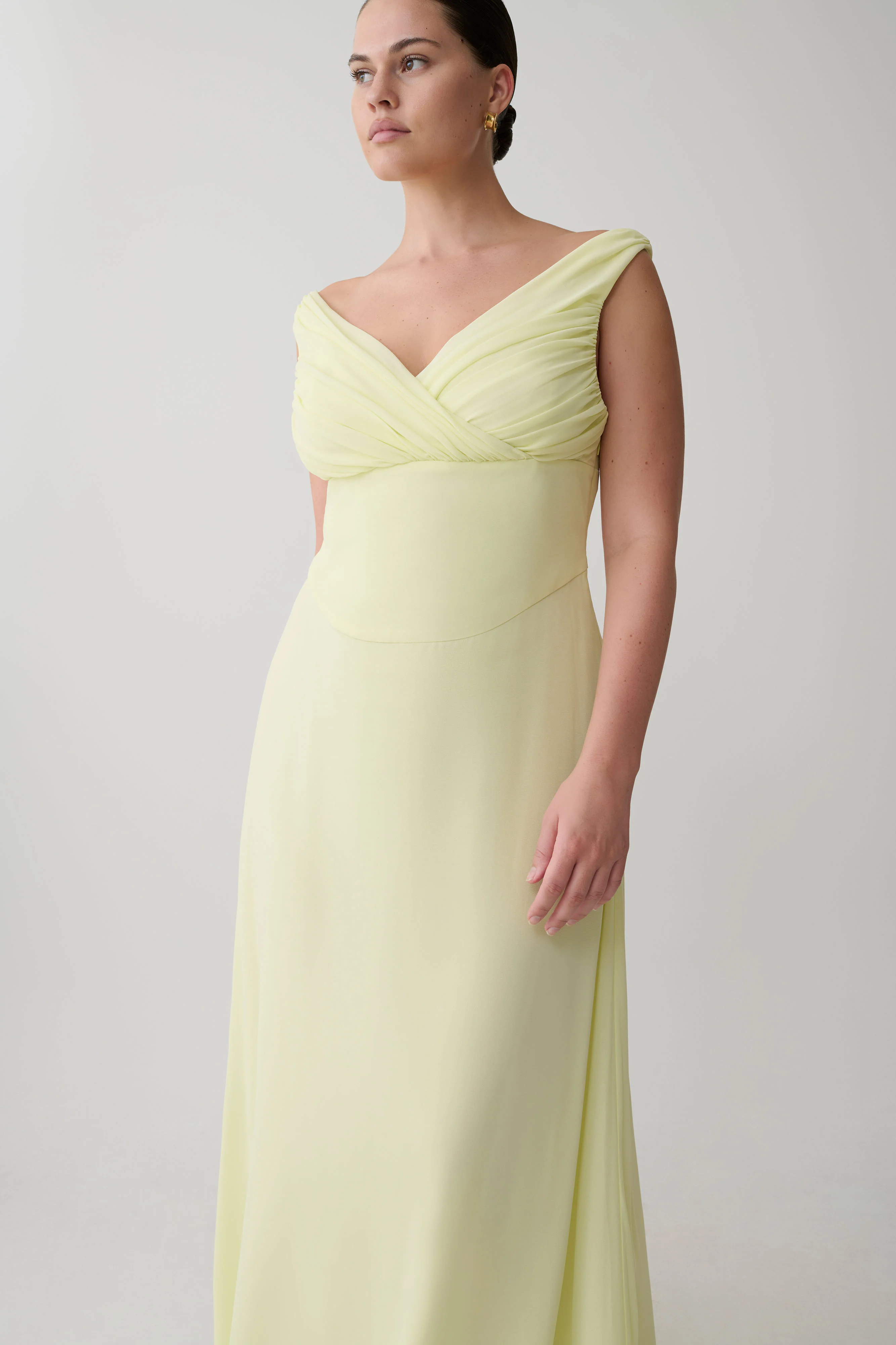 Mabel Off Shoulder Chiffon Maxi Dress - Lemon - Image 4